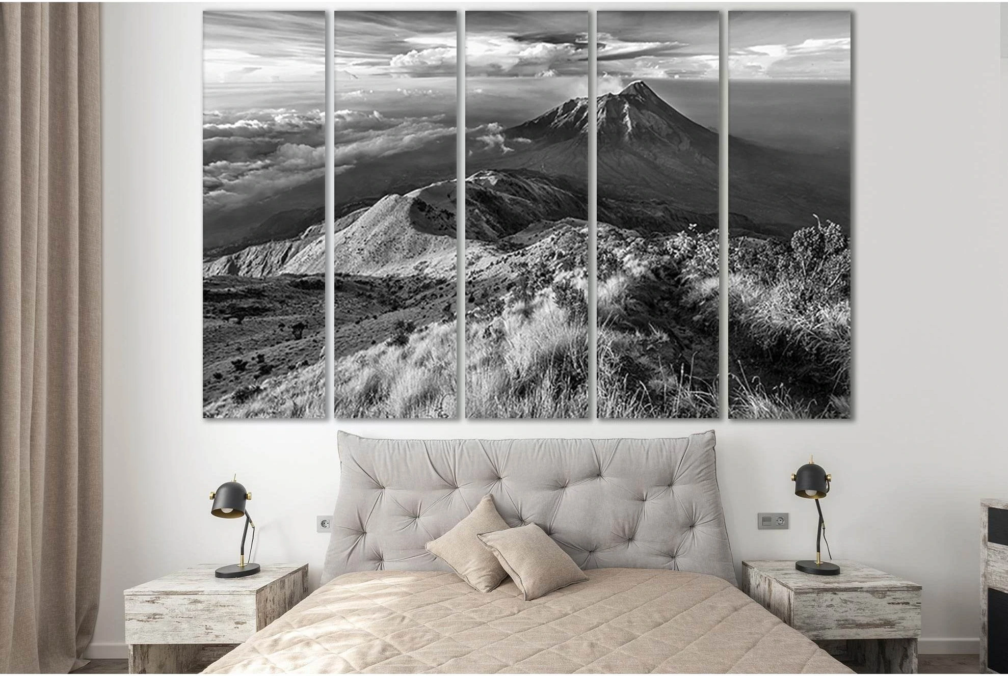 Landscape Mountain Volcano Black And White №SL842 Ready to Hang Canvas Print - Zellart Canvas Prints 0new, ALL_Products, Black & White Wall Art