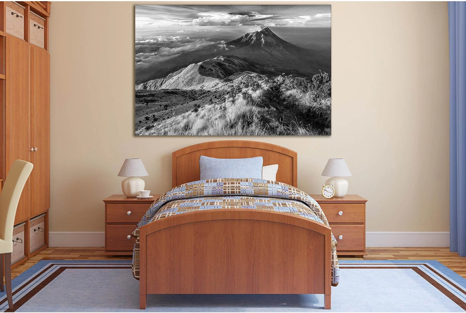 Landscape Mountain Volcano Black And White №SL842 Ready to Hang Canvas Print - Zellart Canvas Prints 0new, ALL_Products, Black & White Wall Art