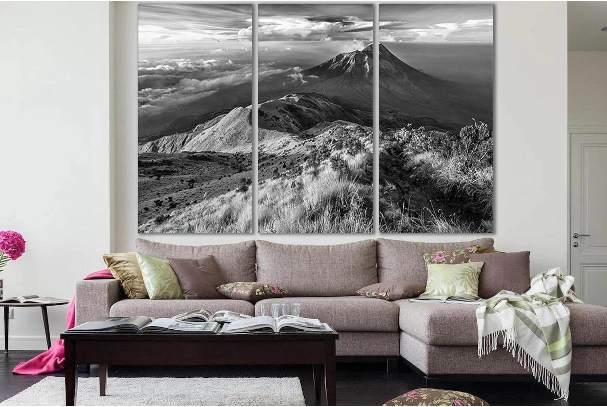 Landscape Mountain Volcano Black And White №SL842 Ready to Hang Canvas Print - Zellart Canvas Prints 0new, ALL_Products, Black & White Wall Art
