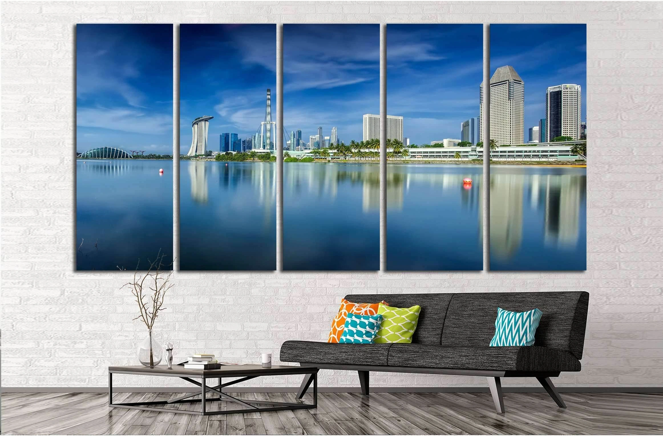Landscape of Singapore city in day morning time №2165 Ready to Hang Canvas Print - Zellart Canvas Prints ALL_Products, s-2165