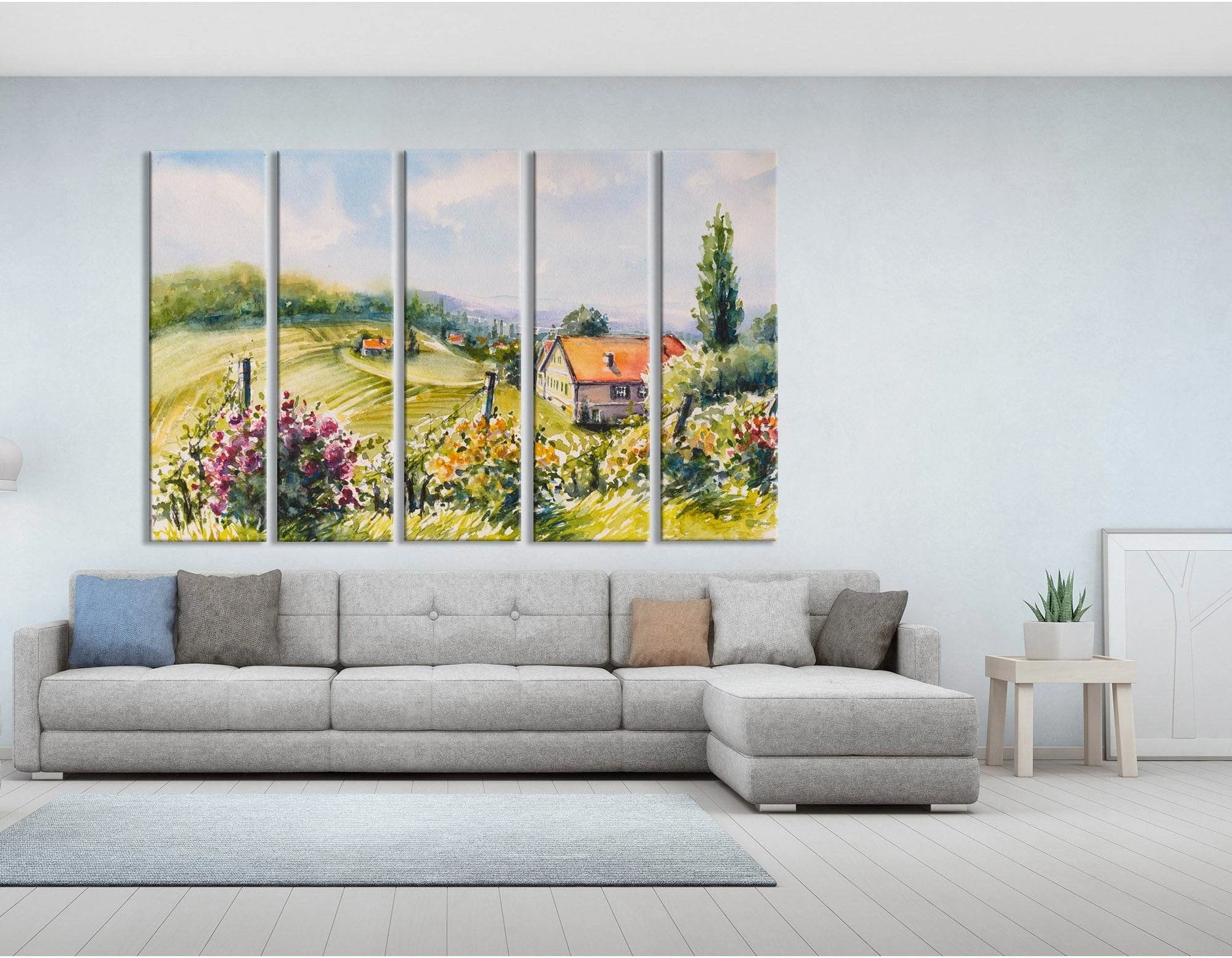 Landscape With Summer Vineyards And Roses Bushes In South Styria, Austria №04215 Ready to Hang Canvas Print - Zellart Canvas Prints ALL_Products