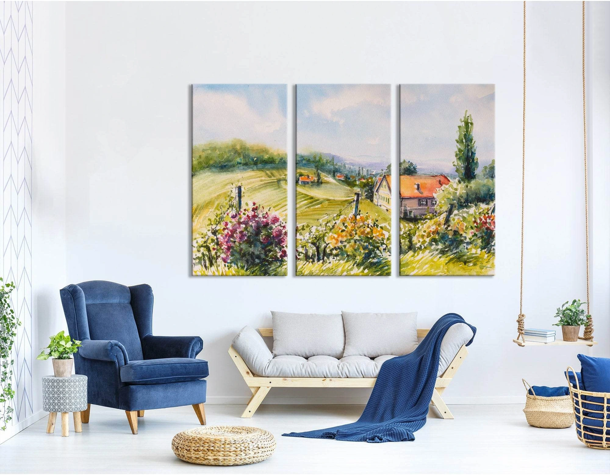 Landscape With Summer Vineyards And Roses Bushes In South Styria, Austria №04215 Ready to Hang Canvas Print - Zellart Canvas Prints ALL_Products