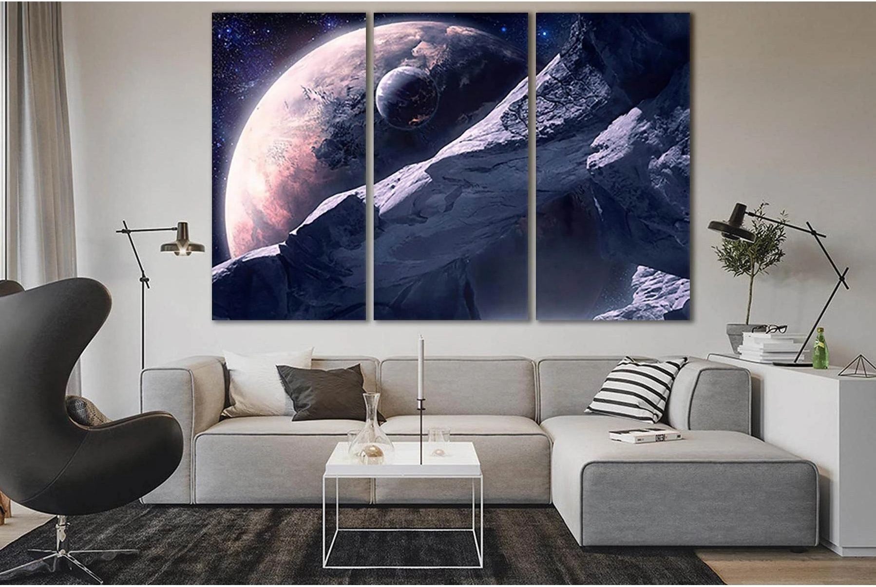 Large Asteroid And Unknown Planet №SL441 Ready to Hang Canvas Print - Zellart Canvas Prints 0new, ALL_Products, Astronomy & Space Canvas Wall Art