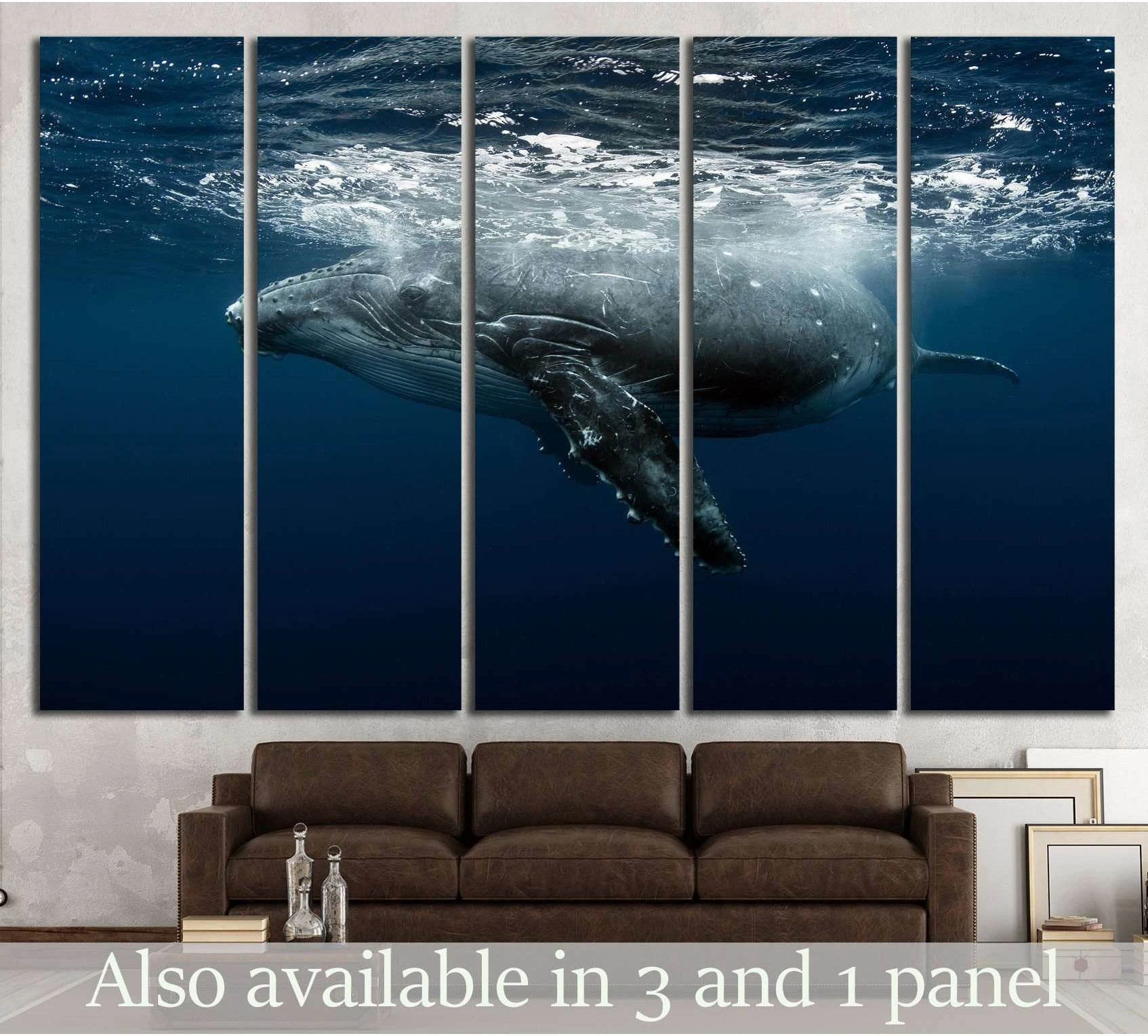 Large Whale showing blue ocean wall art with water and coastal depth.