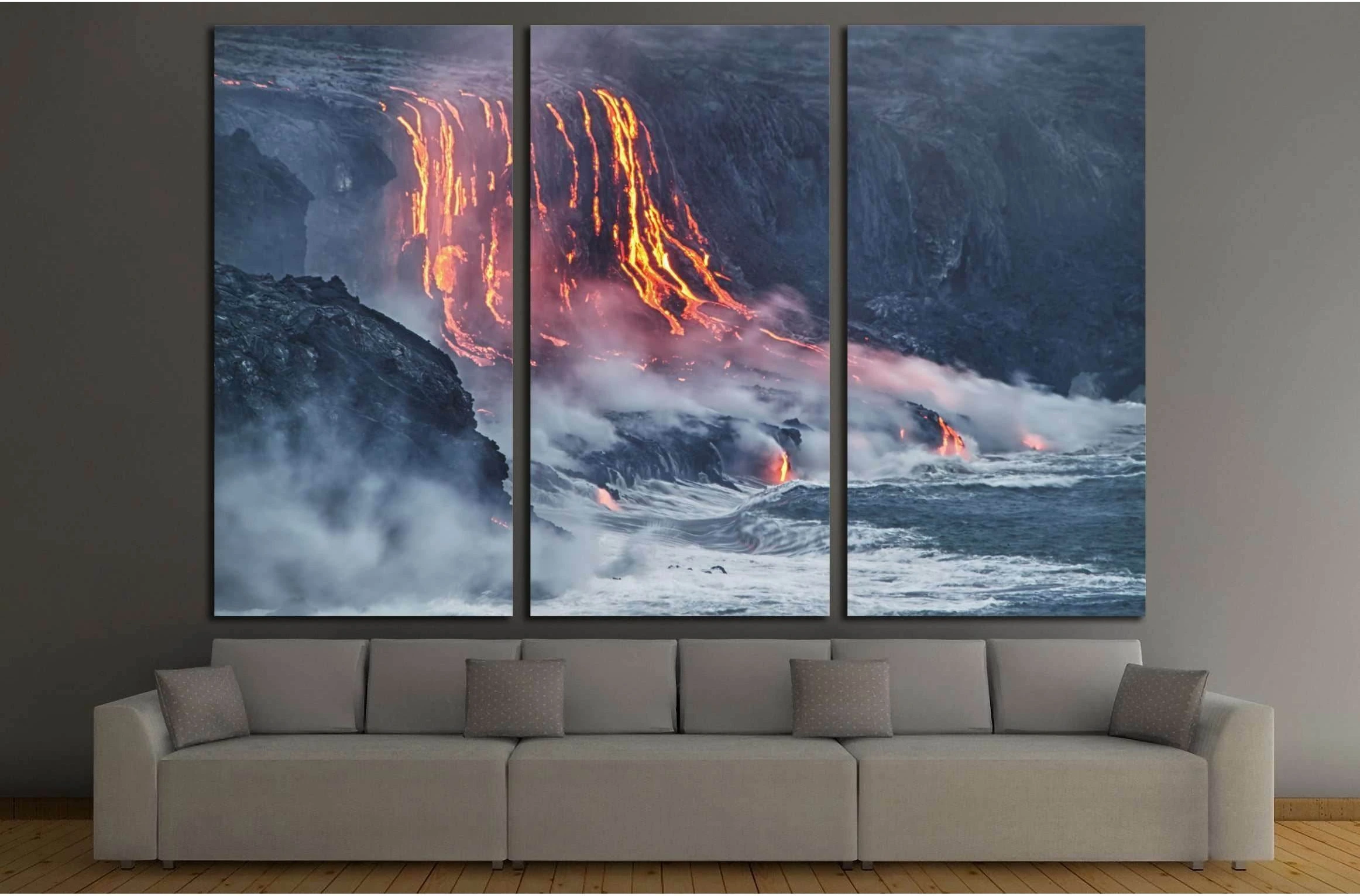 Lava erupting into Pacific Ocean in Hawaii Big Island №2922 Ready to Hang Canvas Print - Zellart Canvas Prints ALL_Products, s-2922