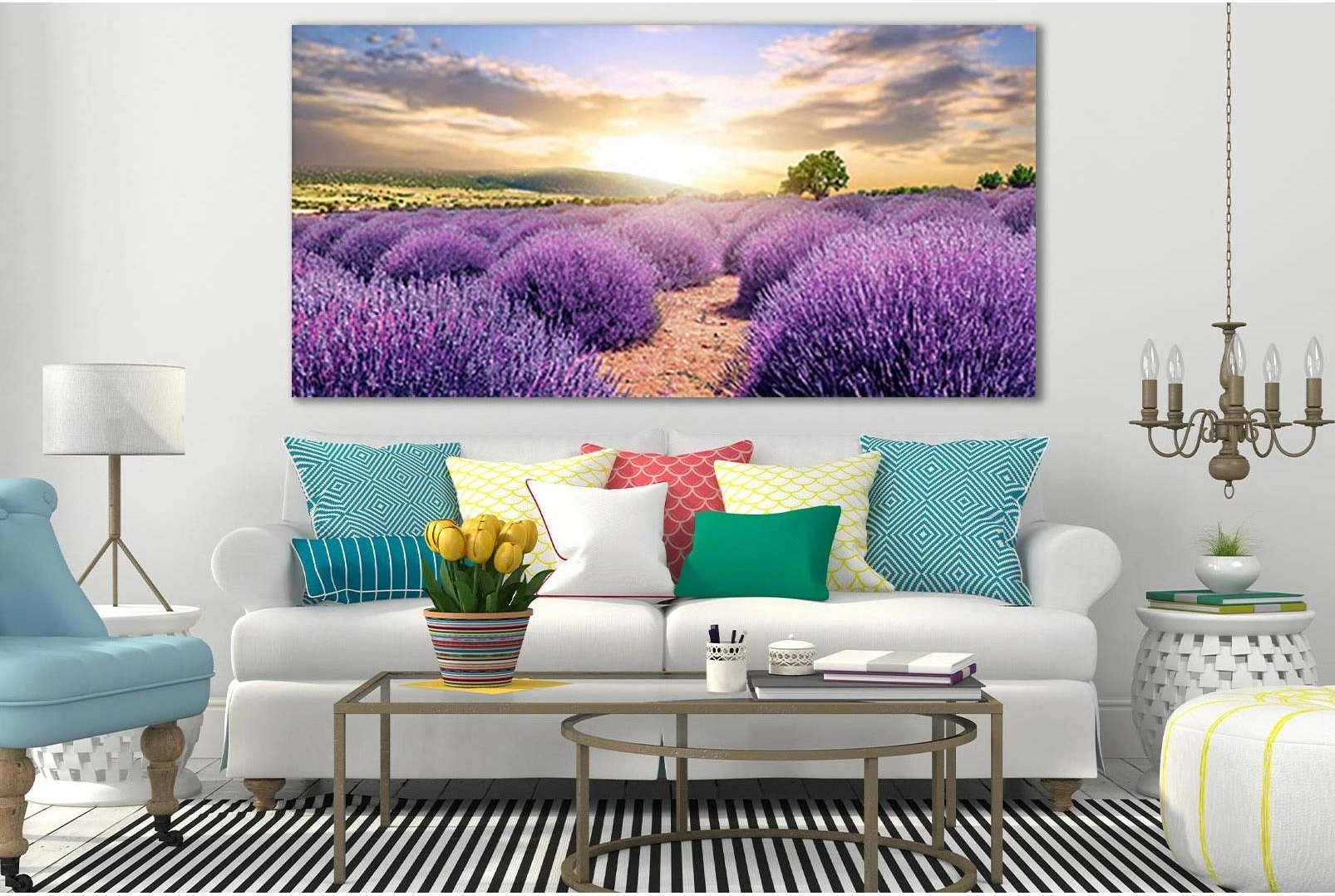 Lavender Field At Sunset №SL669 Ready to Hang Canvas Print - Zellart Canvas Prints 0new, ALL_Products, Floral & Botanical Wall Art