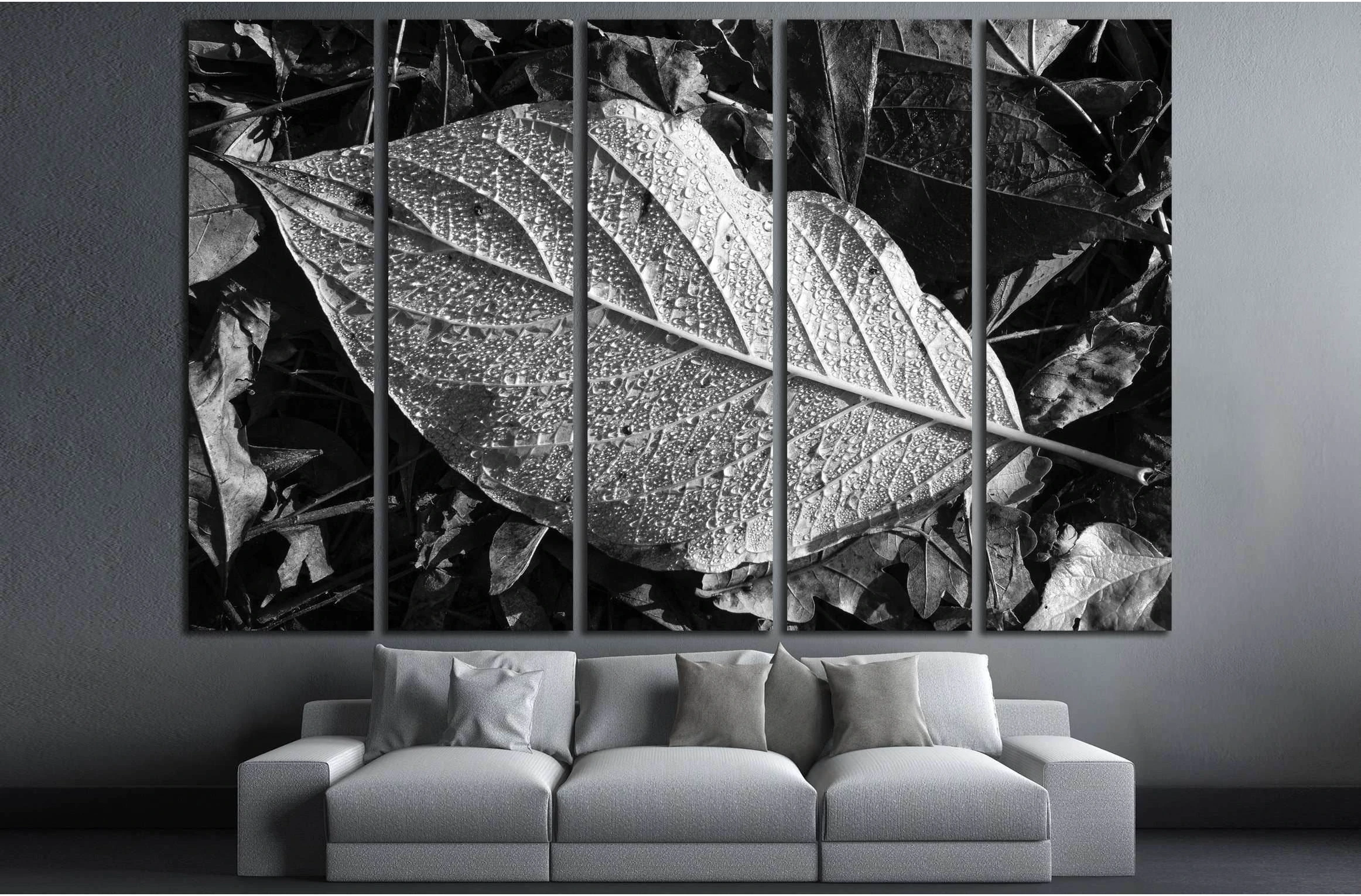 Leaf texture, detail, black and white №2838 Ready to Hang Canvas Print - Zellart Canvas Prints ALL_Products, s-2838