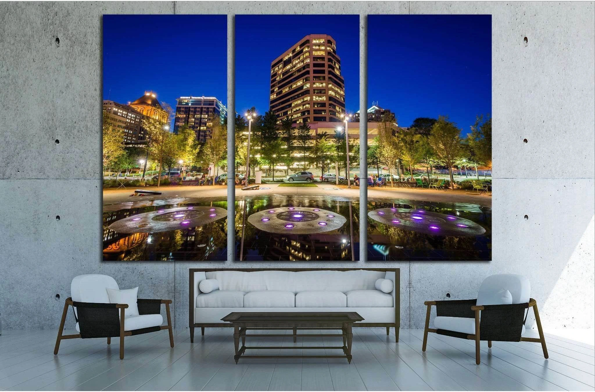 Lebauer Park at night, in downtown Greensboro, North Carolina №1746 Ready to Hang Canvas Print - Zellart Canvas Prints ALL_Products, s-1746