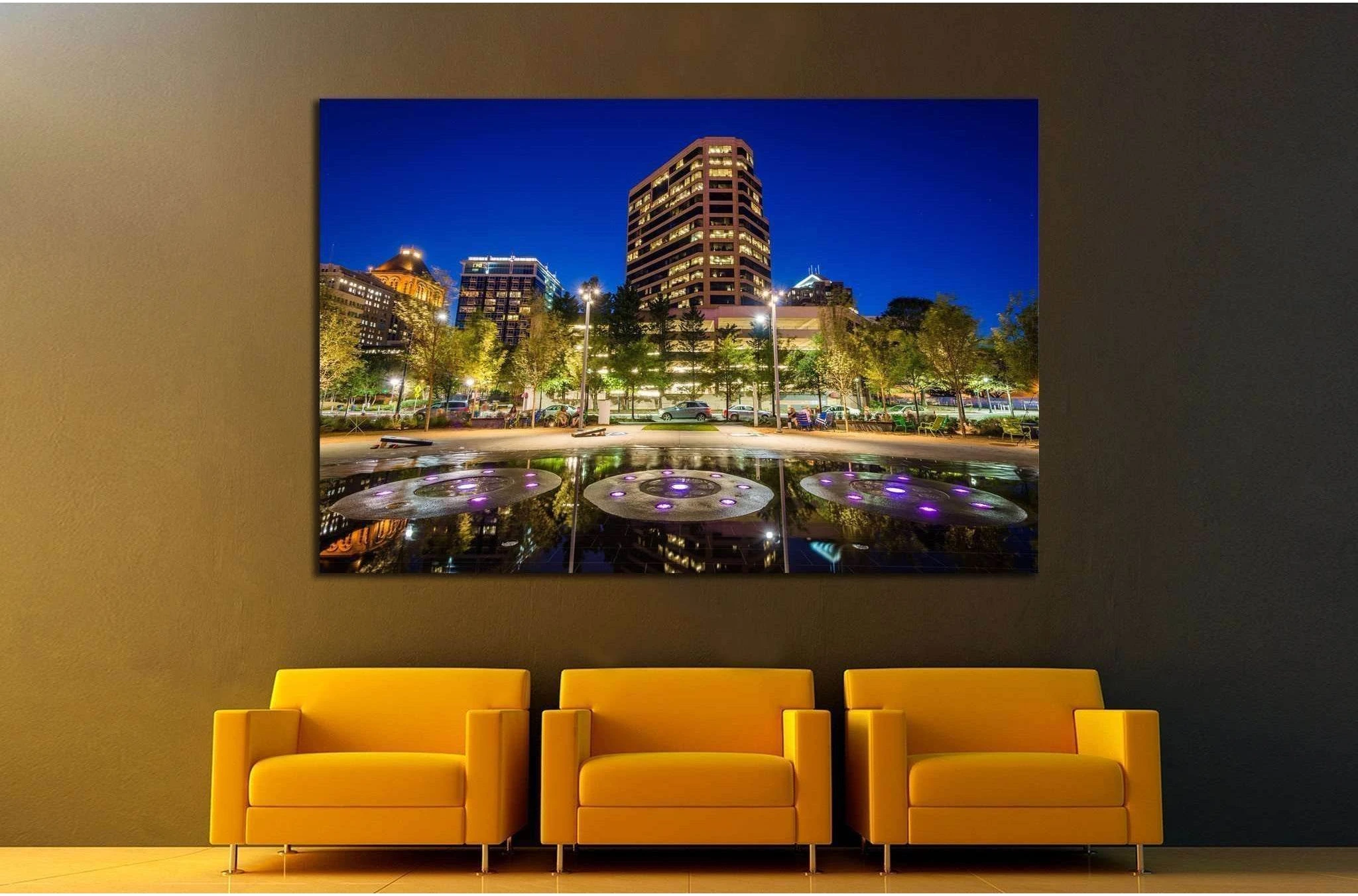 Lebauer Park at night, in downtown Greensboro, North Carolina №1746 Ready to Hang Canvas Print - Zellart Canvas Prints ALL_Products, s-1746