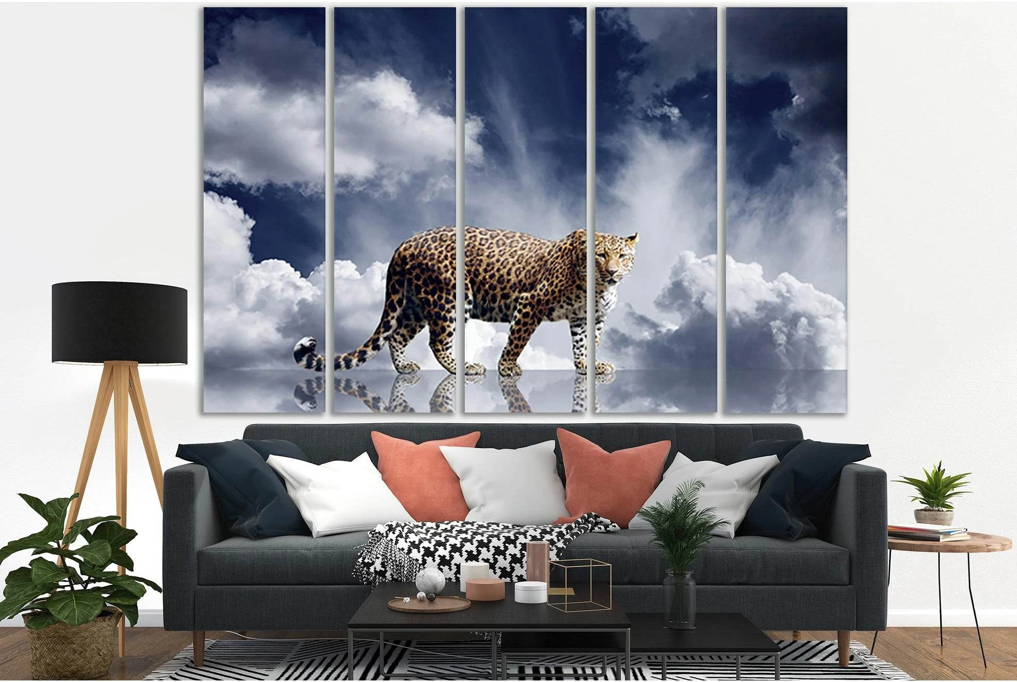 Leopard On Sky Background №SL1038 Ready to Hang Canvas Print - Zellart Canvas Prints 0new, ALL_Products, Animals & Wildlife
