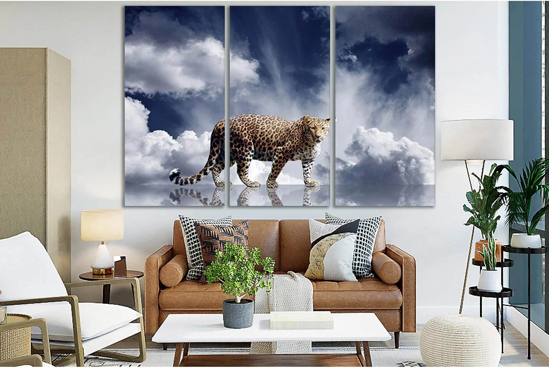 Leopard On Sky Background №SL1038 Ready to Hang Canvas Print - Zellart Canvas Prints 0new, ALL_Products, Animals & Wildlife
