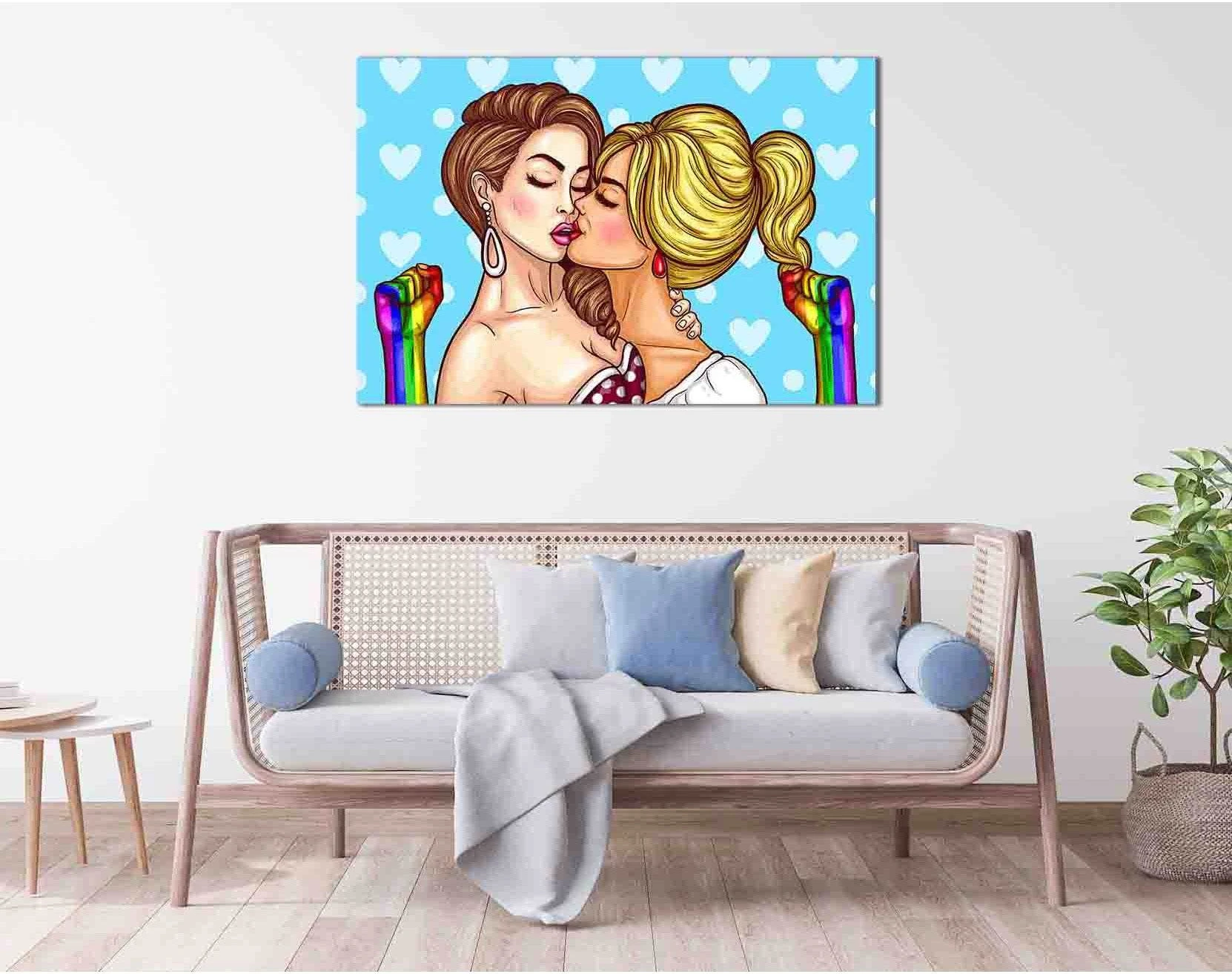 Lesbian couple kissing №2129 Ready to Hang Canvas Print - Zellart Canvas Prints 2129, ALL_Products