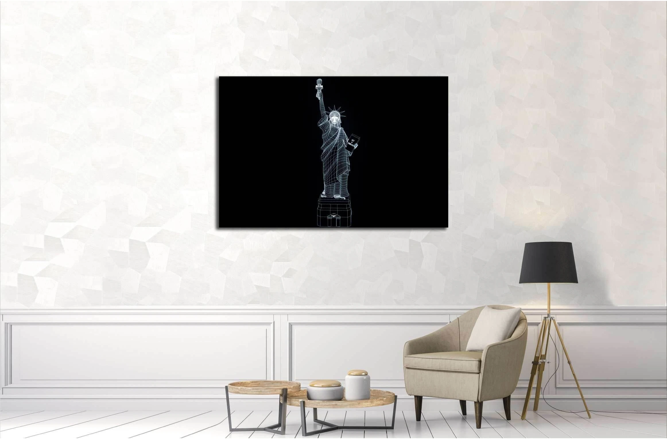 Liberty Statue in Wireframe Hologram Style №3236 Ready to Hang Canvas Print - Zellart Canvas Prints ALL_Products, s-3236