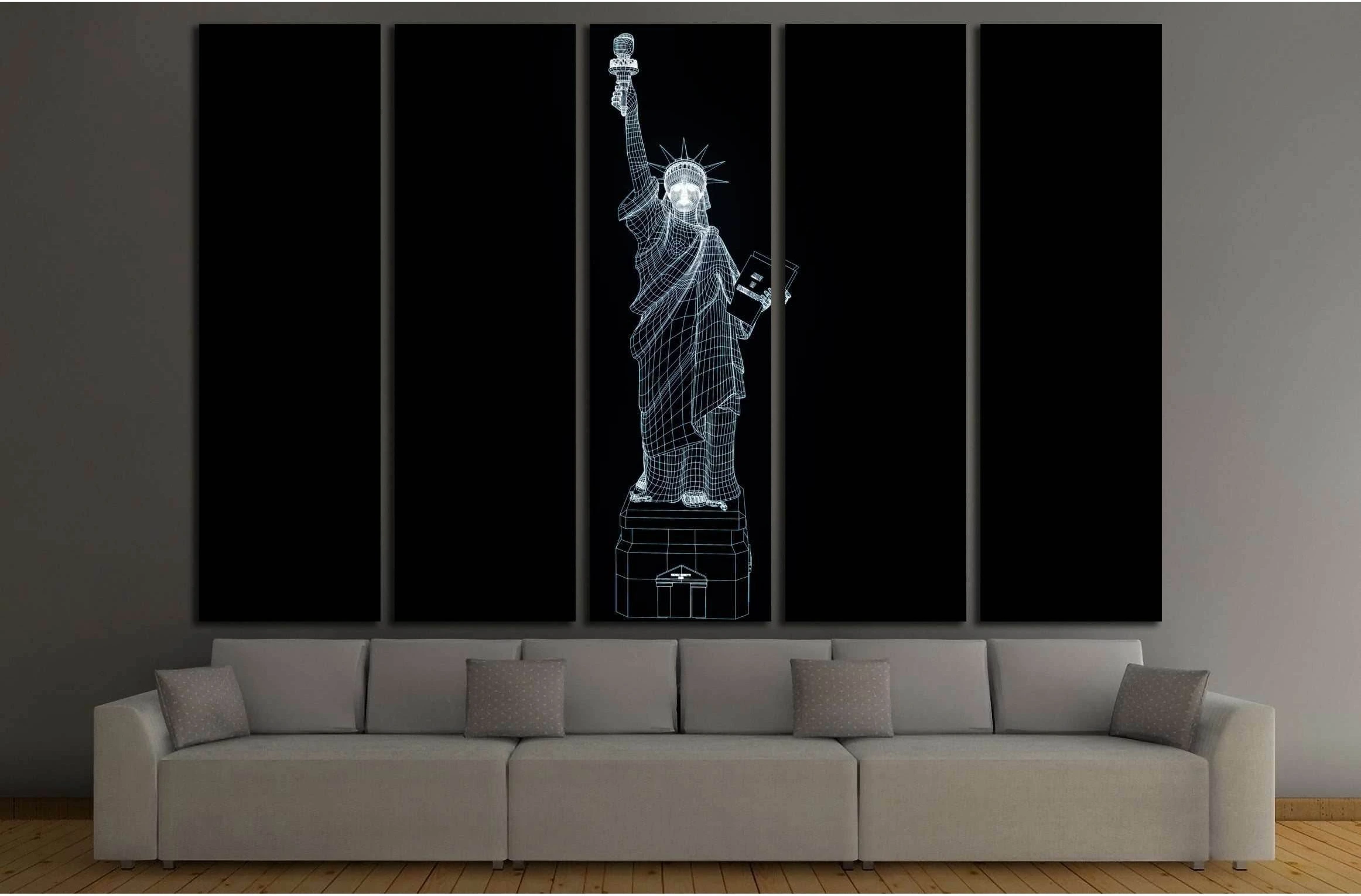Liberty Statue in Wireframe Hologram Style №3236 Ready to Hang Canvas Print - Zellart Canvas Prints ALL_Products, s-3236