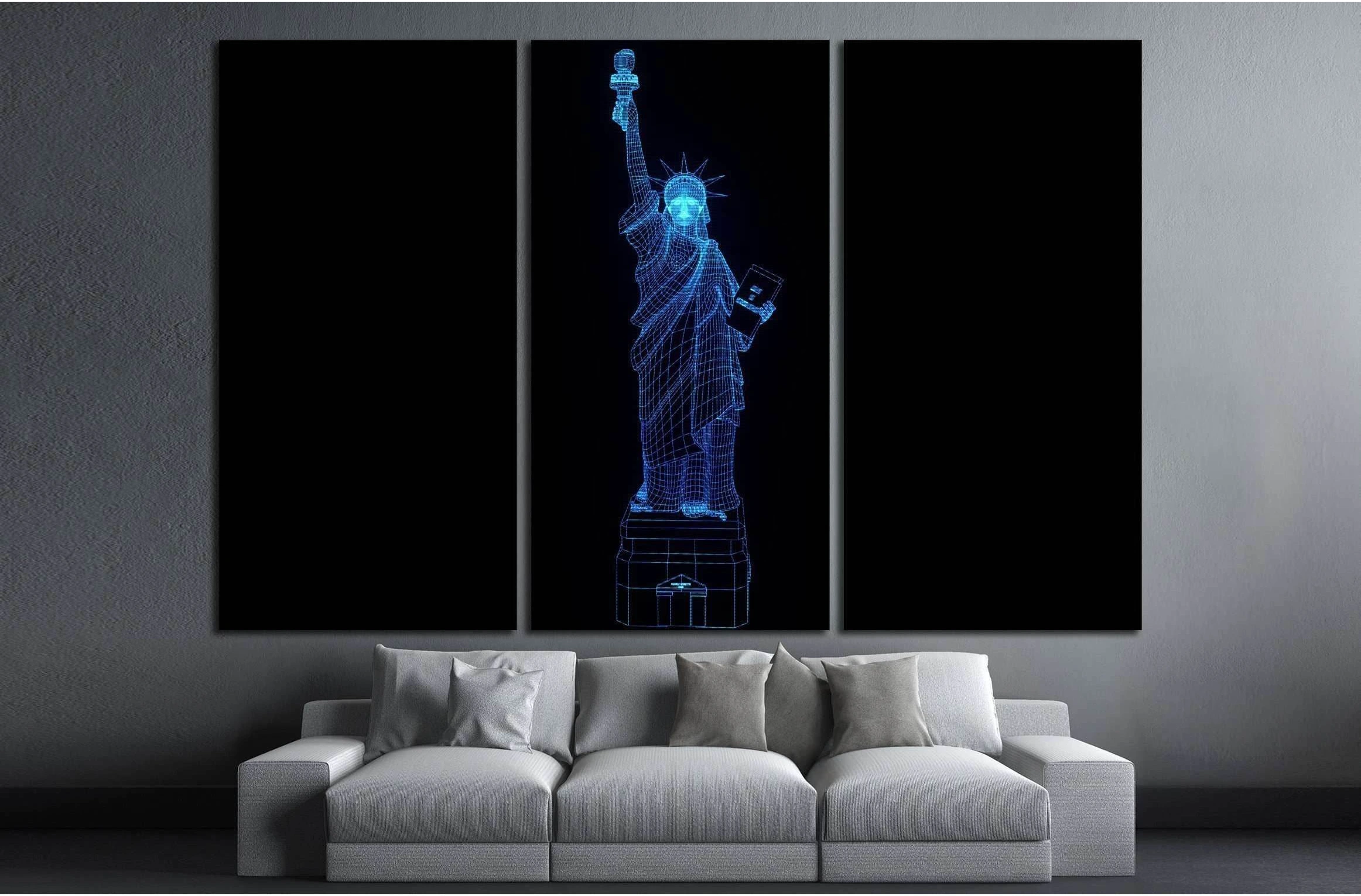 Liberty Statue in Wireframe Hologram Style. Nice 3D Rendering №2566 Ready to Hang Canvas Print - Zellart Canvas Prints ALL_Products, s-2566
