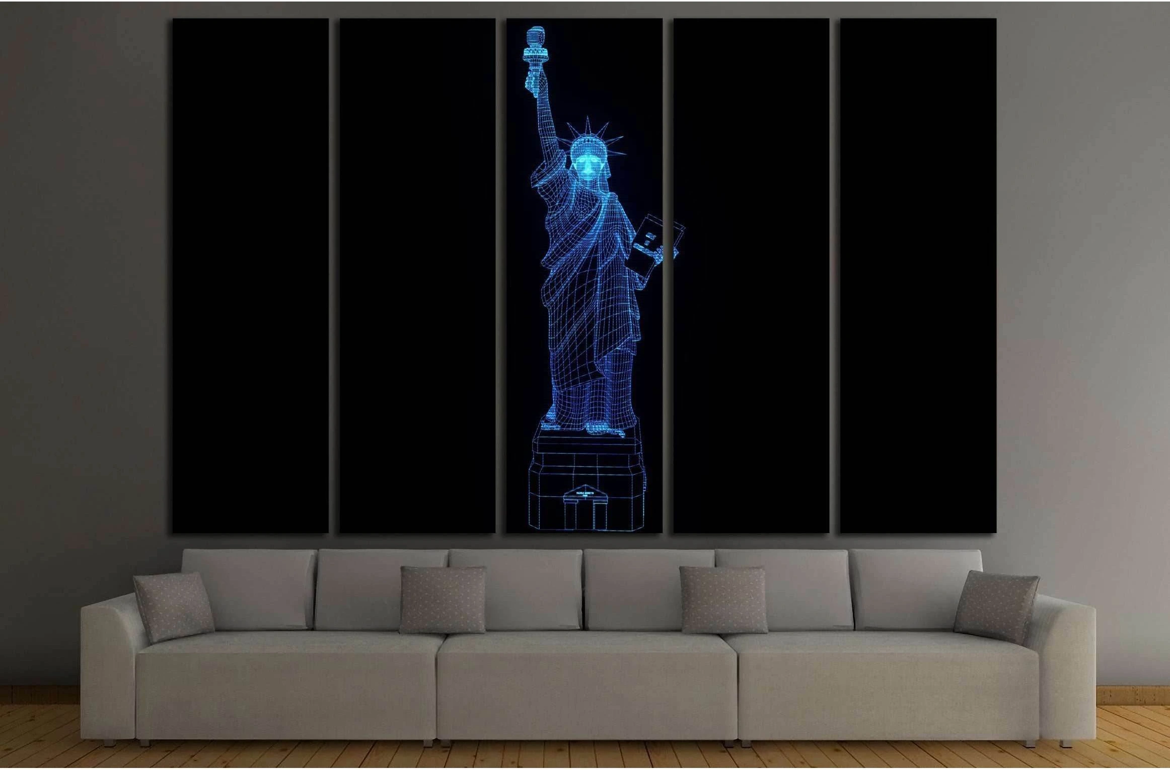 Liberty Statue in Wireframe Hologram Style. Nice 3D Rendering №2566 Ready to Hang Canvas Print - Zellart Canvas Prints ALL_Products, s-2566