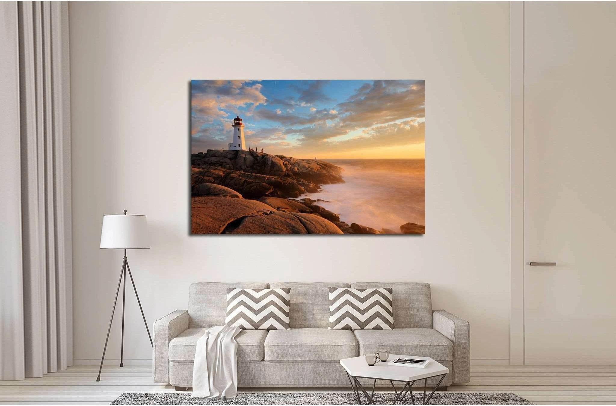Light House at Peggy Cove at Sunset, Nova Scotia, Canada №2065 Ready to Hang Canvas Print - Zellart Canvas Prints ALL_Products, s-2065
