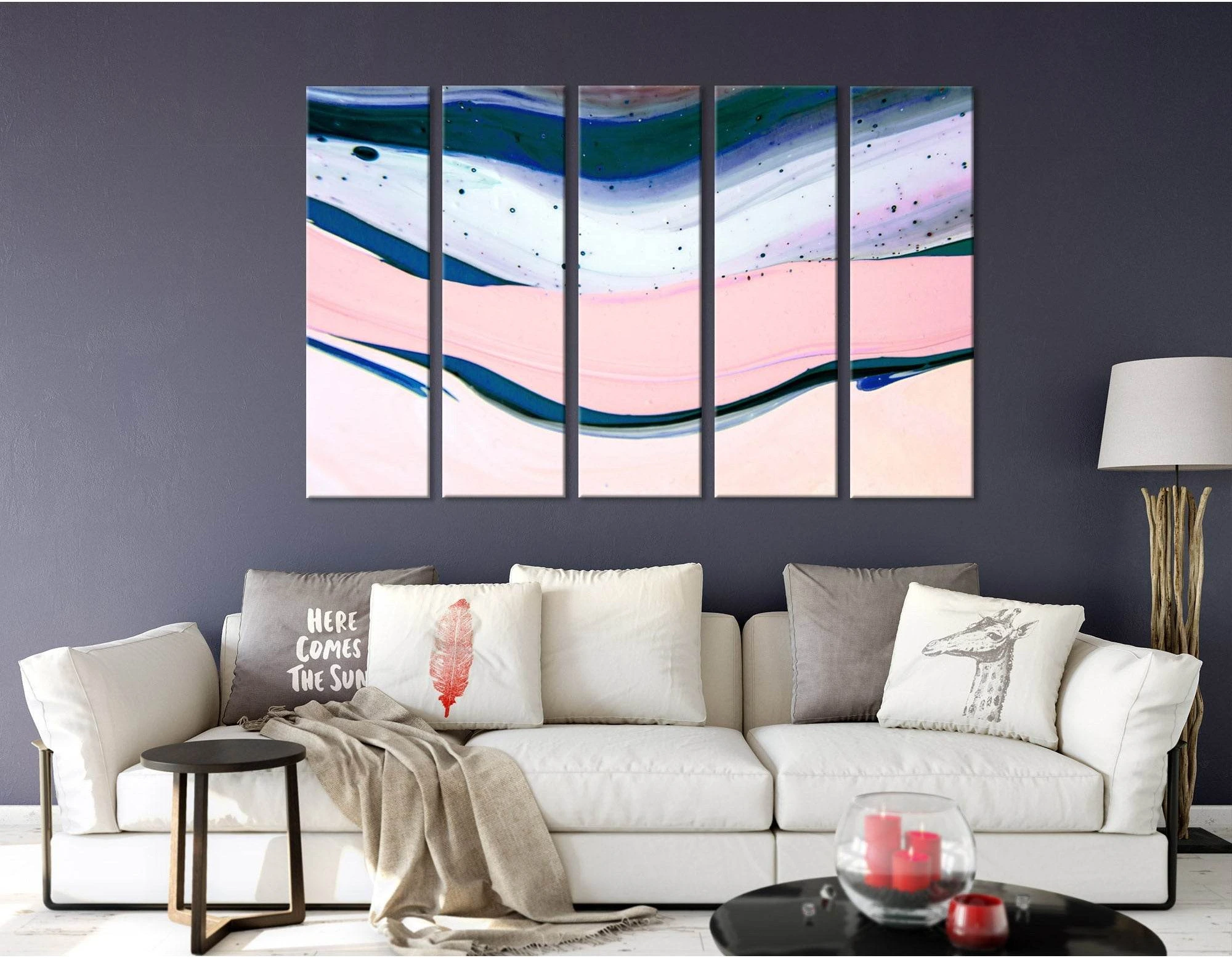 Light Pink, Blue And White Abstract №04285 Ready to Hang Canvas Print - Zellart Canvas Prints ALL_Products