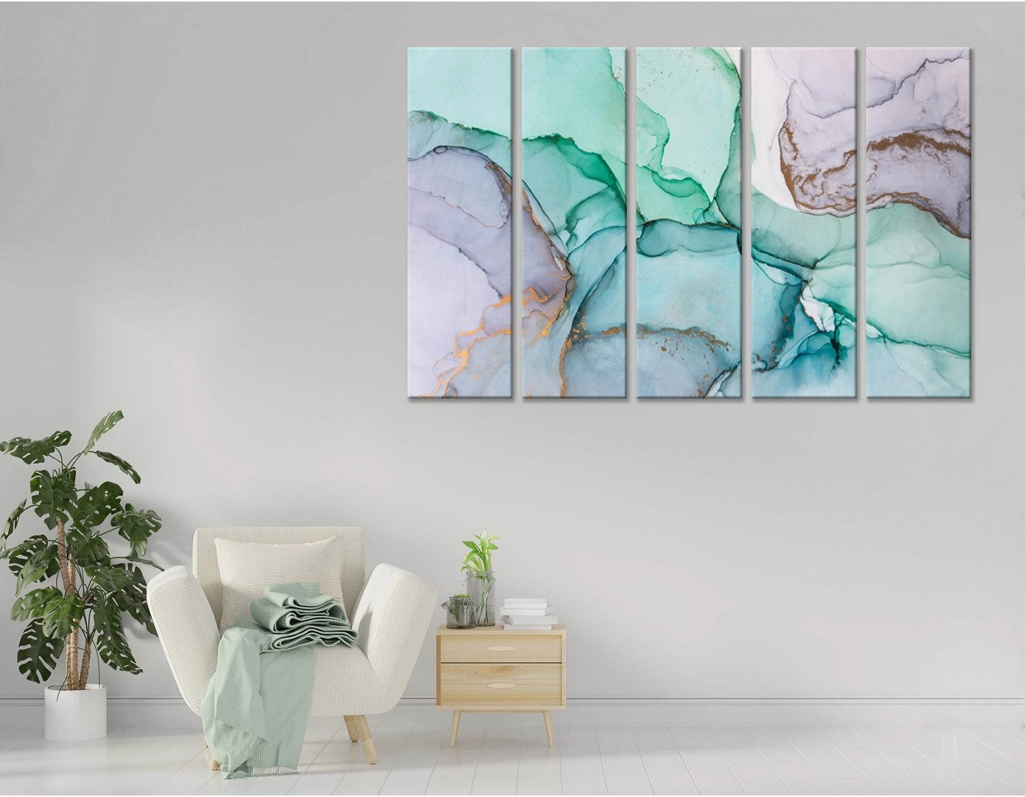 Light Purple, Green And Blue Abstract №04361 Ready to Hang Canvas Print - Zellart Canvas Prints ALL_Products