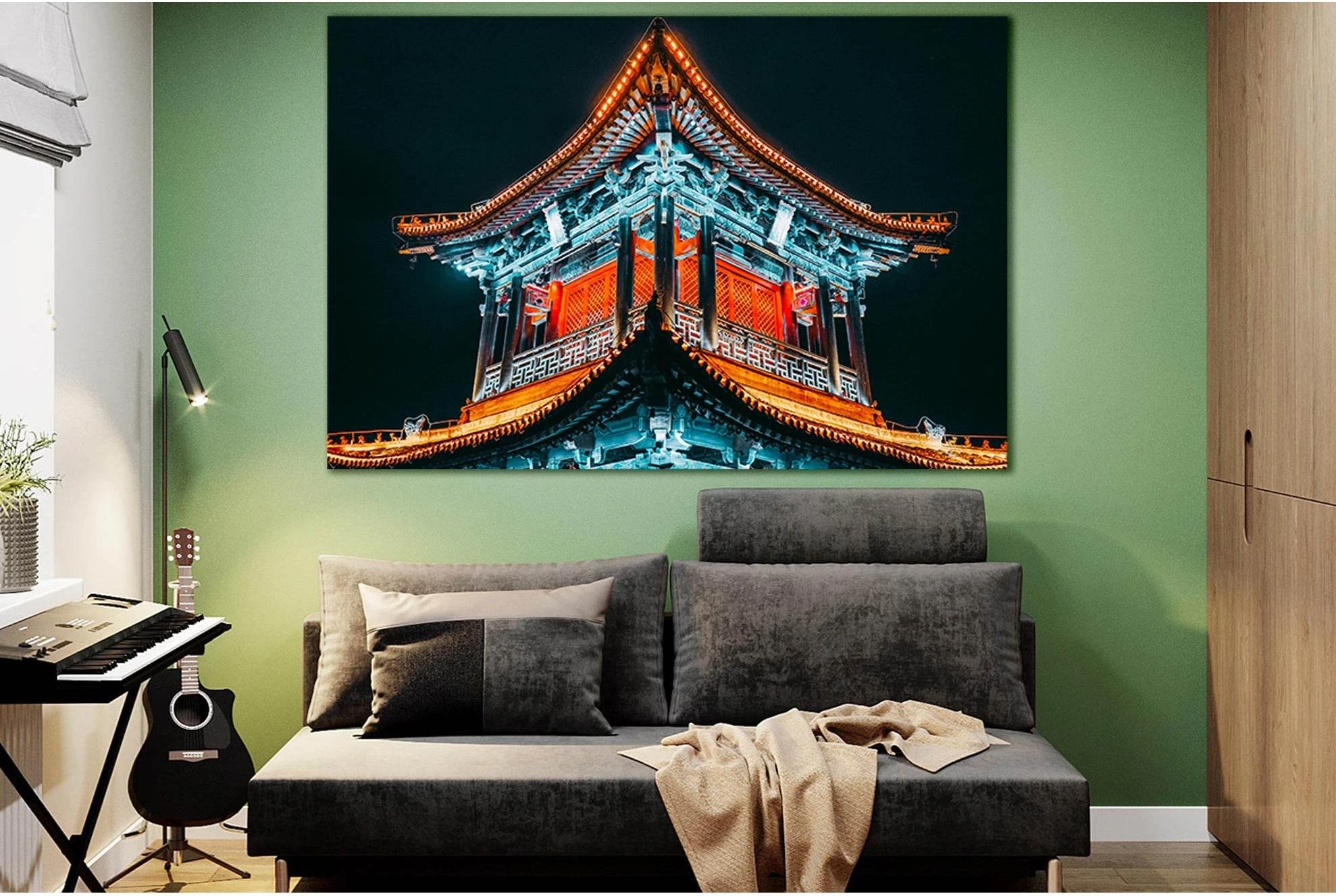 Lighted Temple At Night №SL1409 Ready to Hang Canvas Print - Zellart Canvas Prints 0new, ALL_Products, Architecture