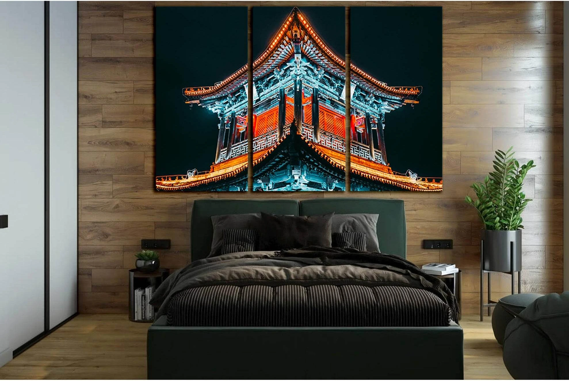 Lighted Temple At Night №SL1409 Ready to Hang Canvas Print - Zellart Canvas Prints 0new, ALL_Products, Architecture