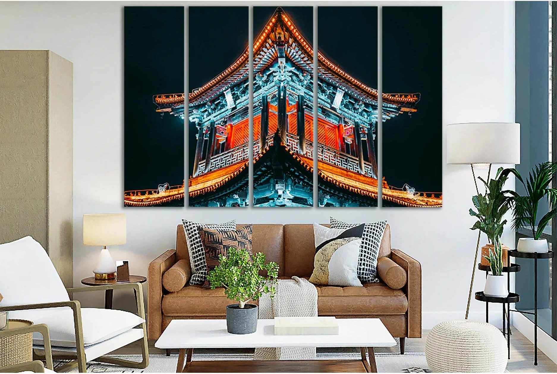 Lighted Temple At Night №SL1409 Ready to Hang Canvas Print - Zellart Canvas Prints 0new, ALL_Products, Architecture