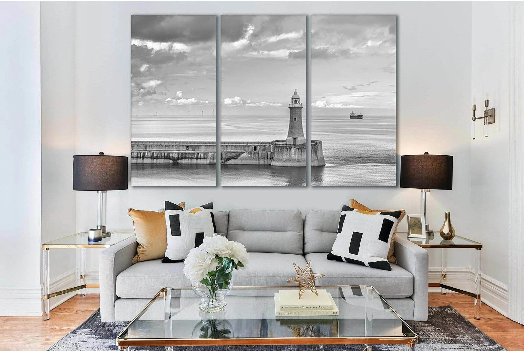 Lighthouse Black And White №SL98 Ready to Hang Canvas Print - Zellart Canvas Prints 0new, ALL_Products, Beach Ocean & Waves