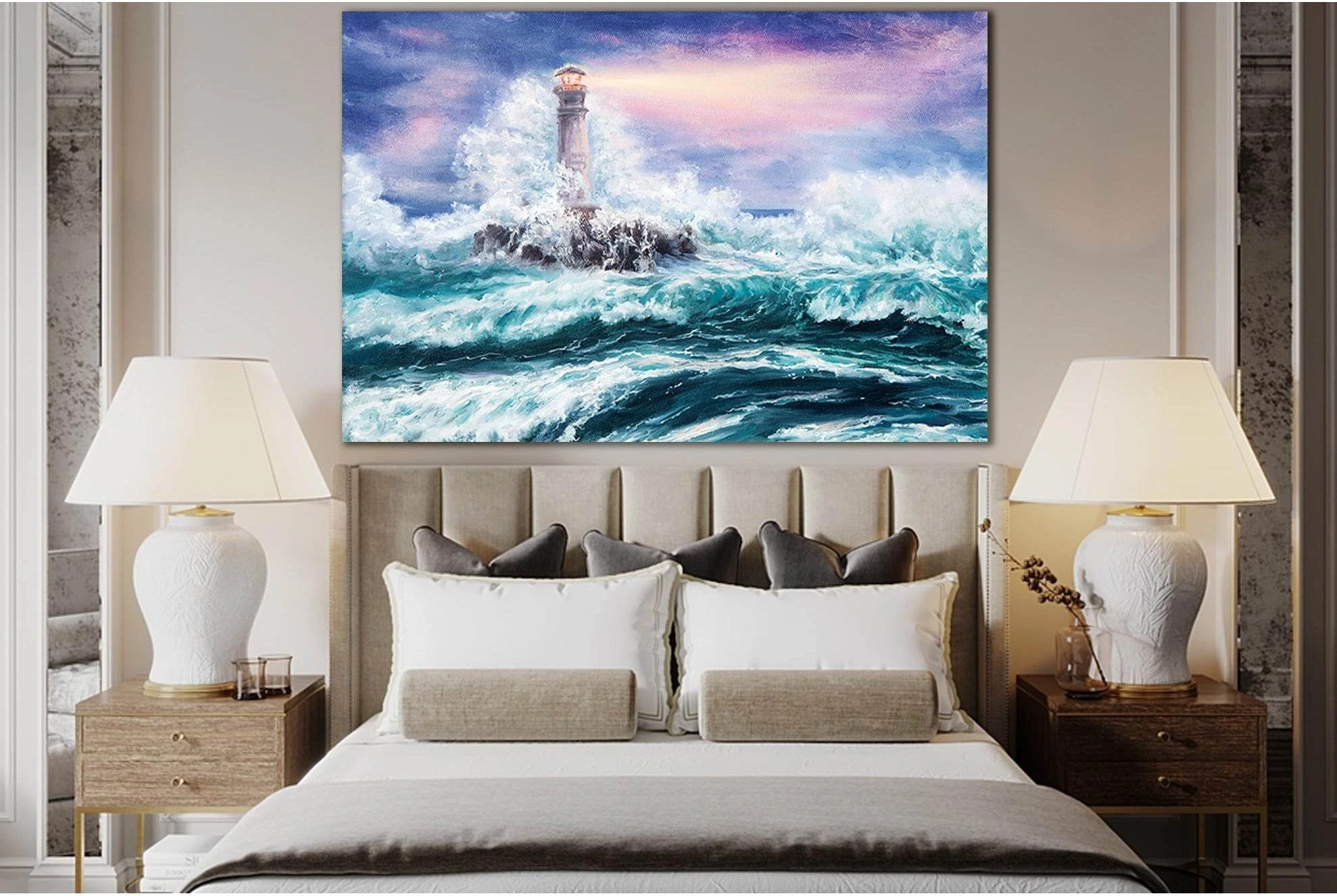 Lighthouse During Storm №SL561 Ready to Hang Canvas Print - Zellart Canvas Prints 0new, ALL_Products, Oil Painting Wall Art