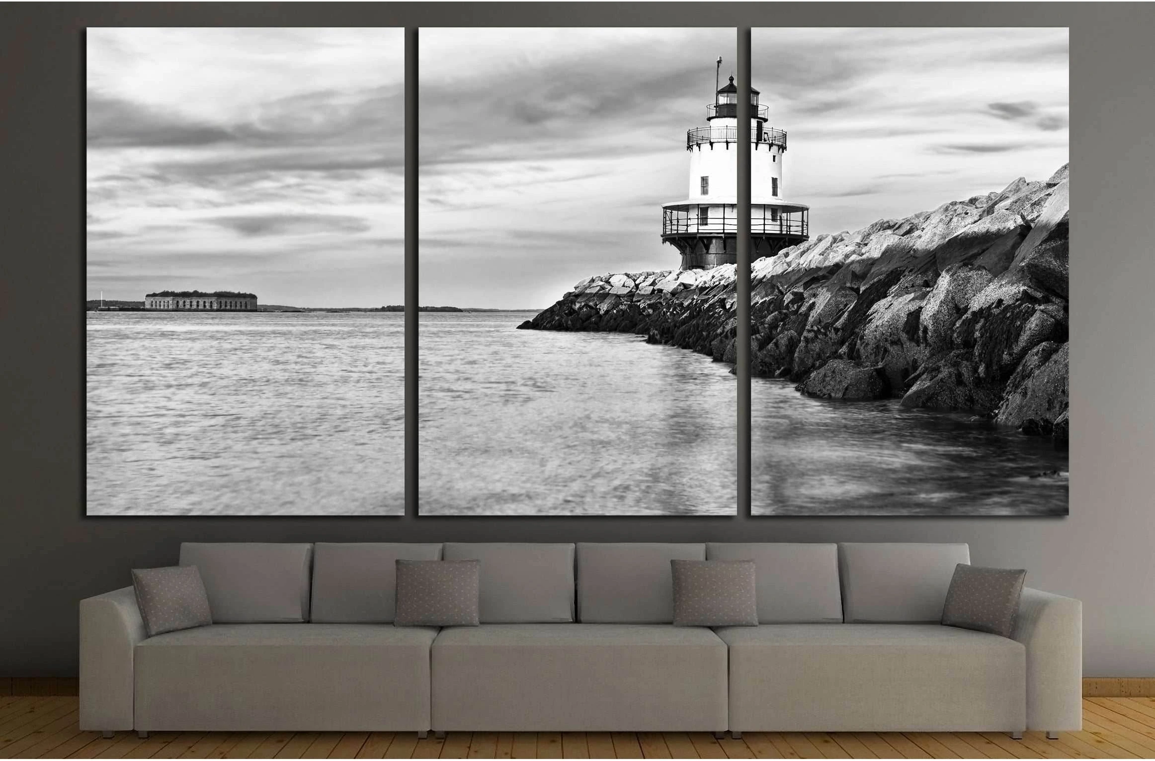 Lighthouse on top of a rocky island in Maine №2869 Ready to Hang Canvas Print - Zellart Canvas Prints ALL_Products, s-2869