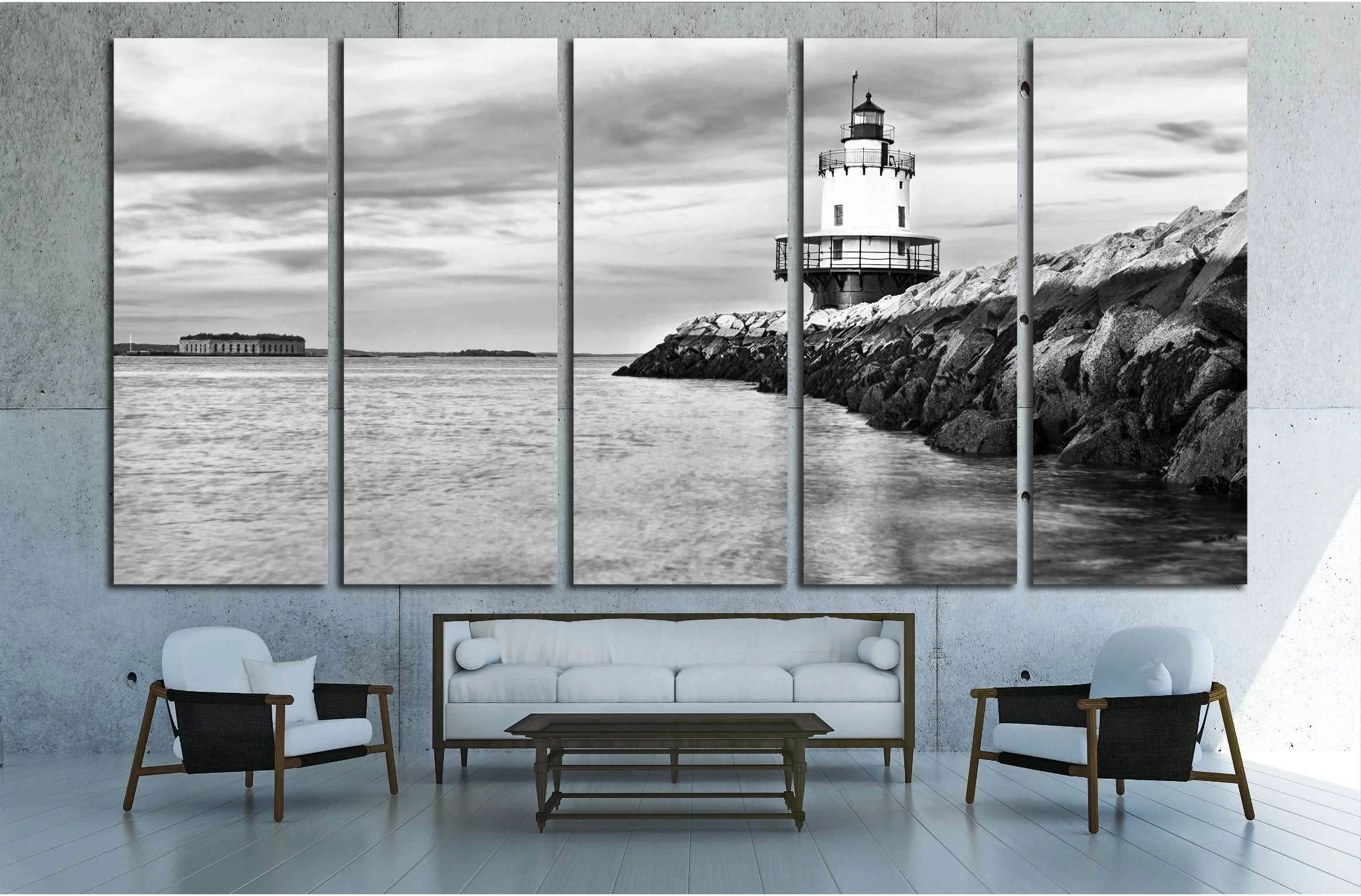 Lighthouse on top of a rocky island in Maine №2869 Ready to Hang Canvas Print - Zellart Canvas Prints ALL_Products, s-2869