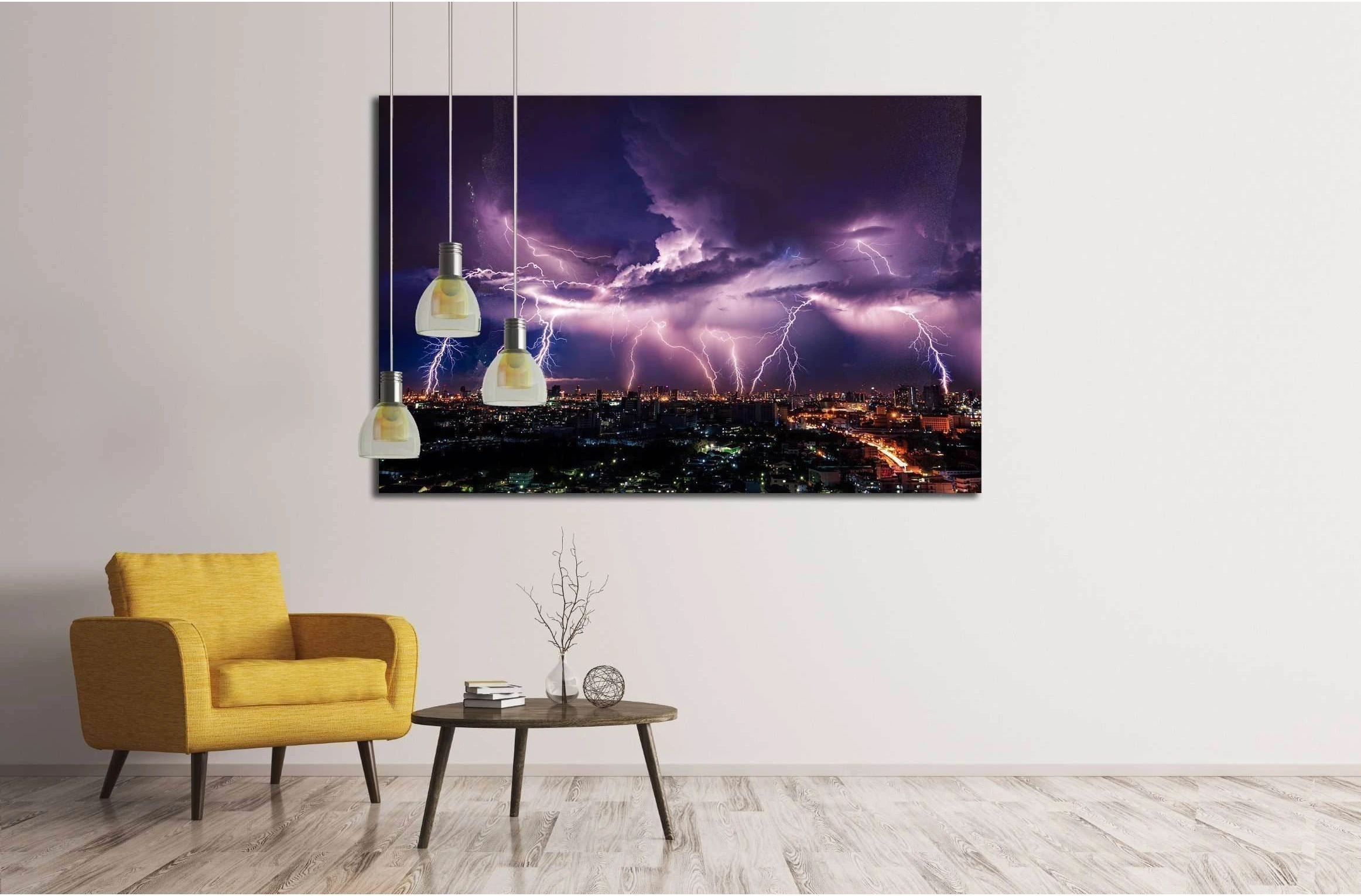 Lightning storm over city in purple light №2288 Ready to Hang Canvas Print - Zellart Canvas Prints ALL_Products, s-2288