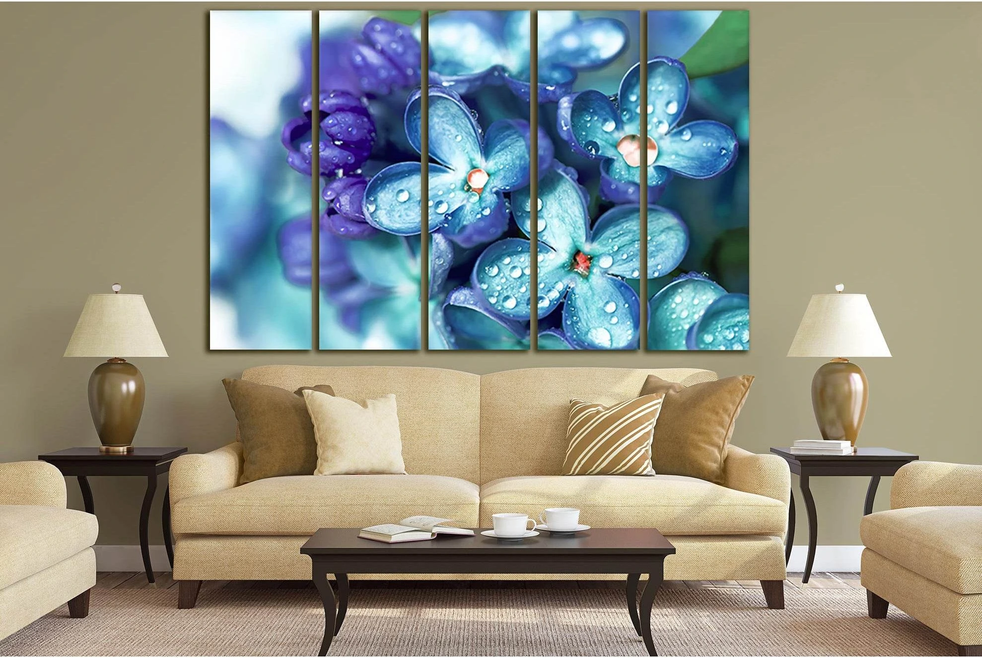 Lilac Flowers With Water Drops №SL676 Ready to Hang Canvas Print - Zellart Canvas Prints 0new, ALL_Products, Floral & Botanical Wall Art