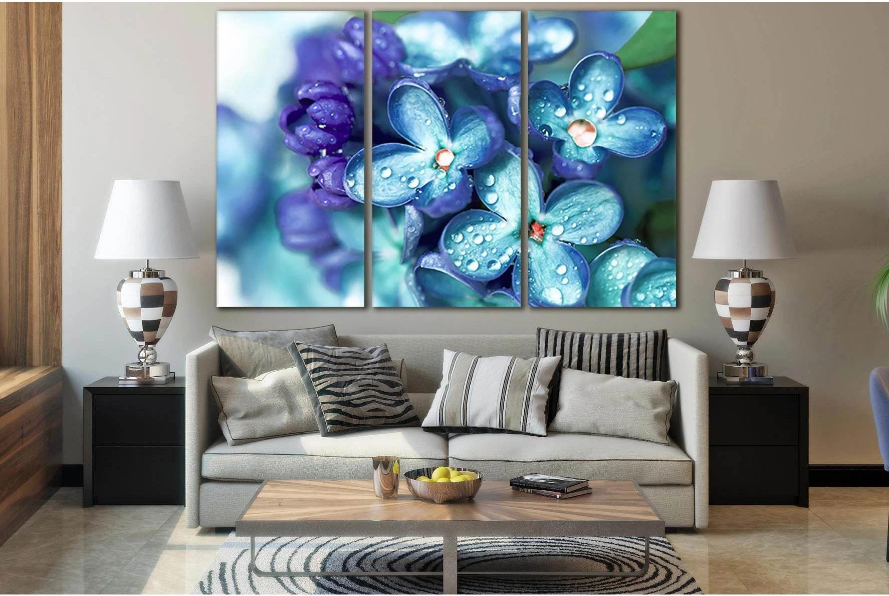 Lilac Flowers With Water Drops №SL676 Ready to Hang Canvas Print - Zellart Canvas Prints 0new, ALL_Products, Floral & Botanical Wall Art