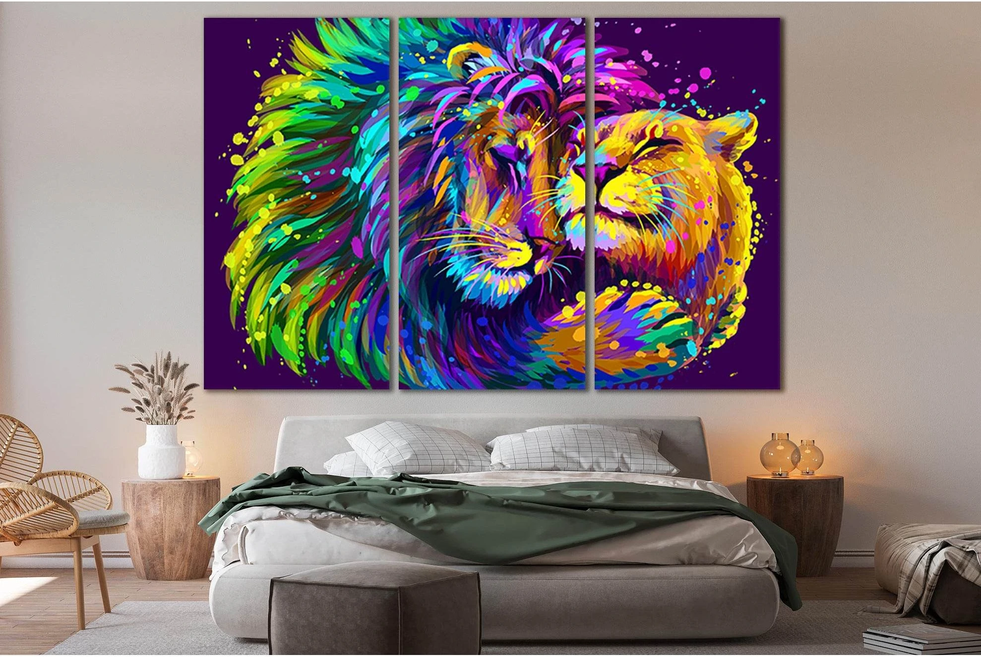 Lion Embracing Lioness №SL552 Ready to Hang Canvas Print - Zellart Canvas Prints 0new, ALL_Products, Lion, Pop ART