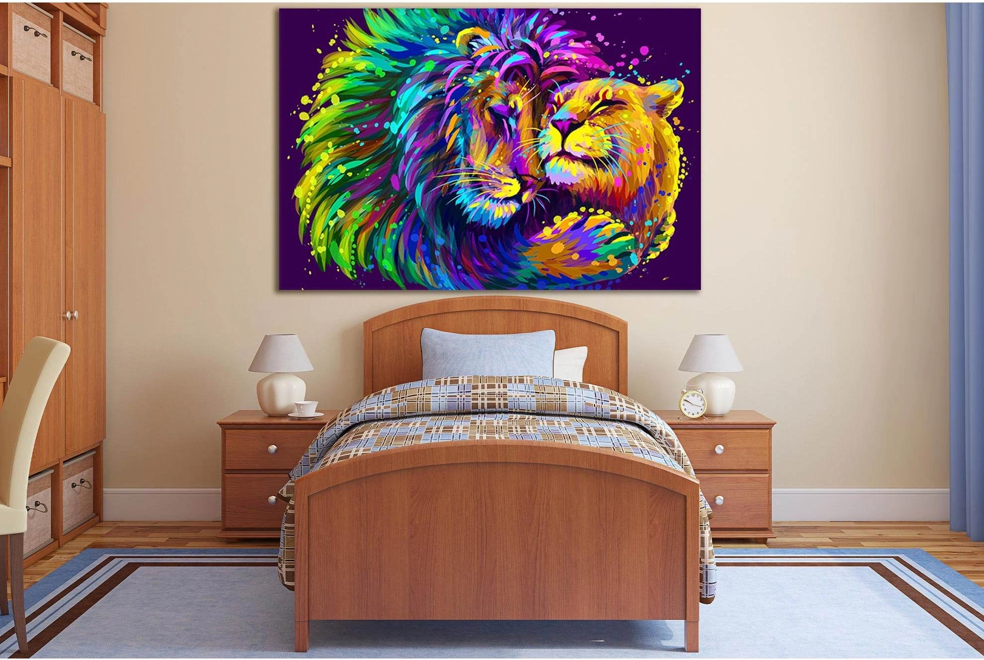 Lion Embracing Lioness №SL552 Ready to Hang Canvas Print - Zellart Canvas Prints 0new, ALL_Products, Lion, Pop ART