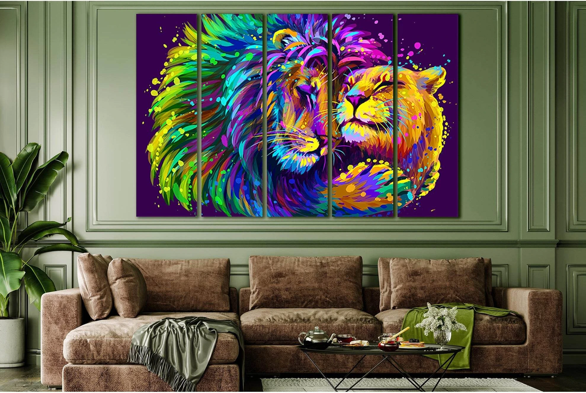 Lion Embracing Lioness №SL552 Ready to Hang Canvas Print - Zellart Canvas Prints 0new, ALL_Products, Lion, Pop ART
