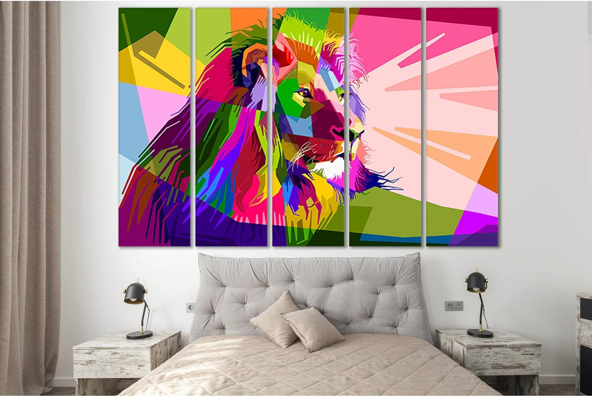 Lion Face Pop Art №SL526 Ready to Hang Canvas Print - Zellart Canvas Prints 0new, ALL_Products, Lion, Pop ART