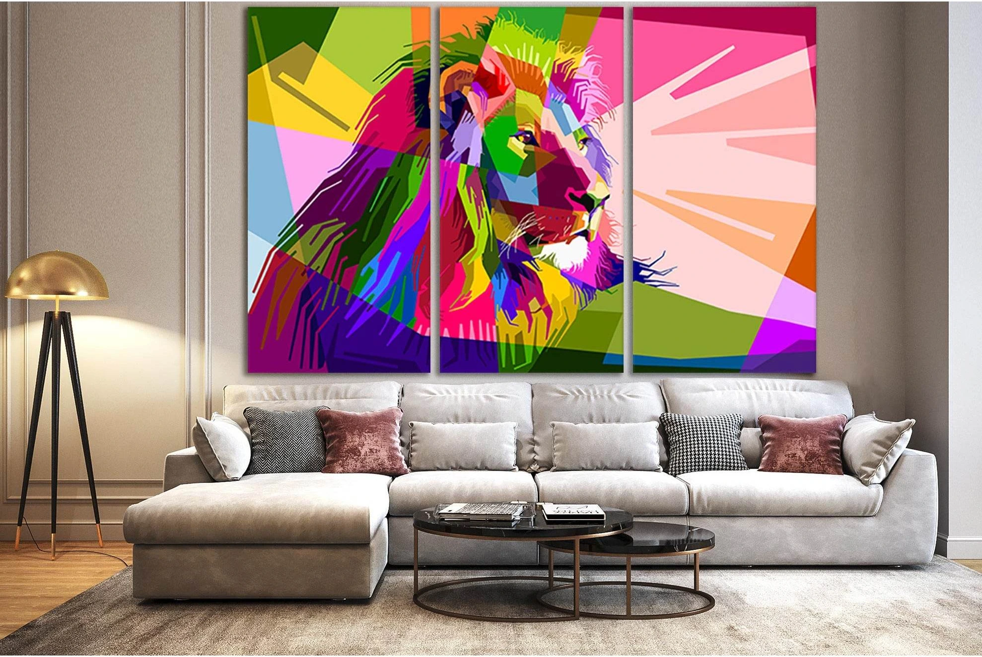 Lion Face Pop Art №SL526 Ready to Hang Canvas Print - Zellart Canvas Prints 0new, ALL_Products, Lion, Pop ART