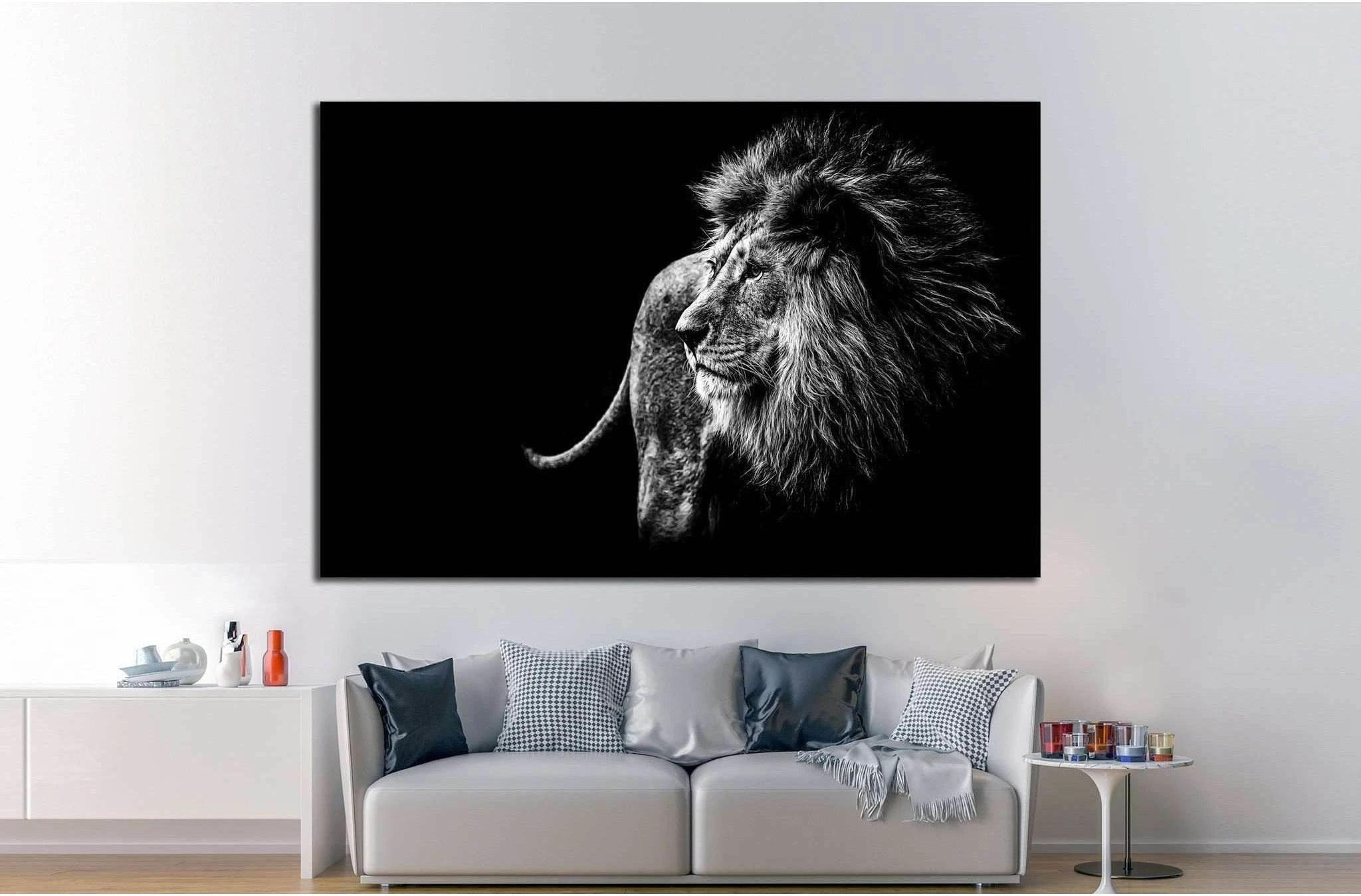 lion in black and white №1328 Ready to Hang Canvas Print - Zellart Canvas Prints ALL_Products, Lion, s-1328