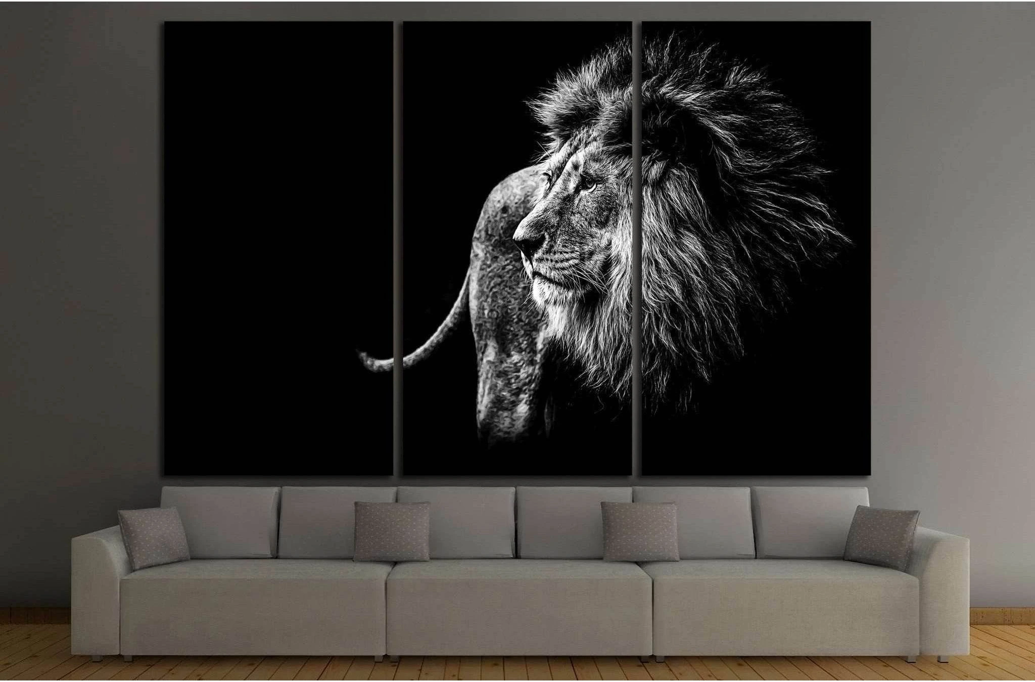 lion in black and white №1328 Ready to Hang Canvas Print - Zellart Canvas Prints ALL_Products, Lion, s-1328