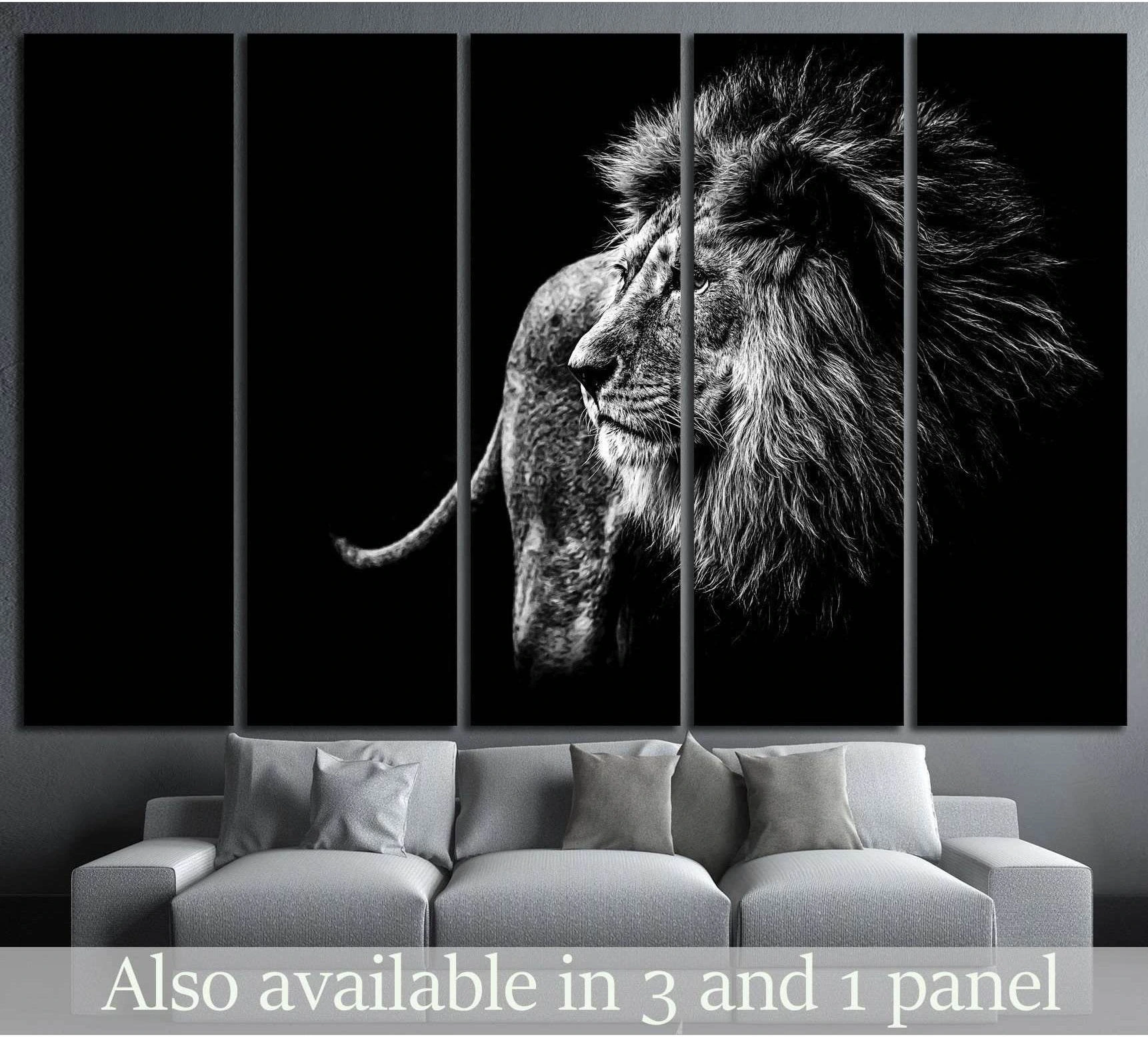 lion in black and white №1328 Ready to Hang Canvas Print - Zellart Canvas Prints ALL_Products, Lion, s-1328