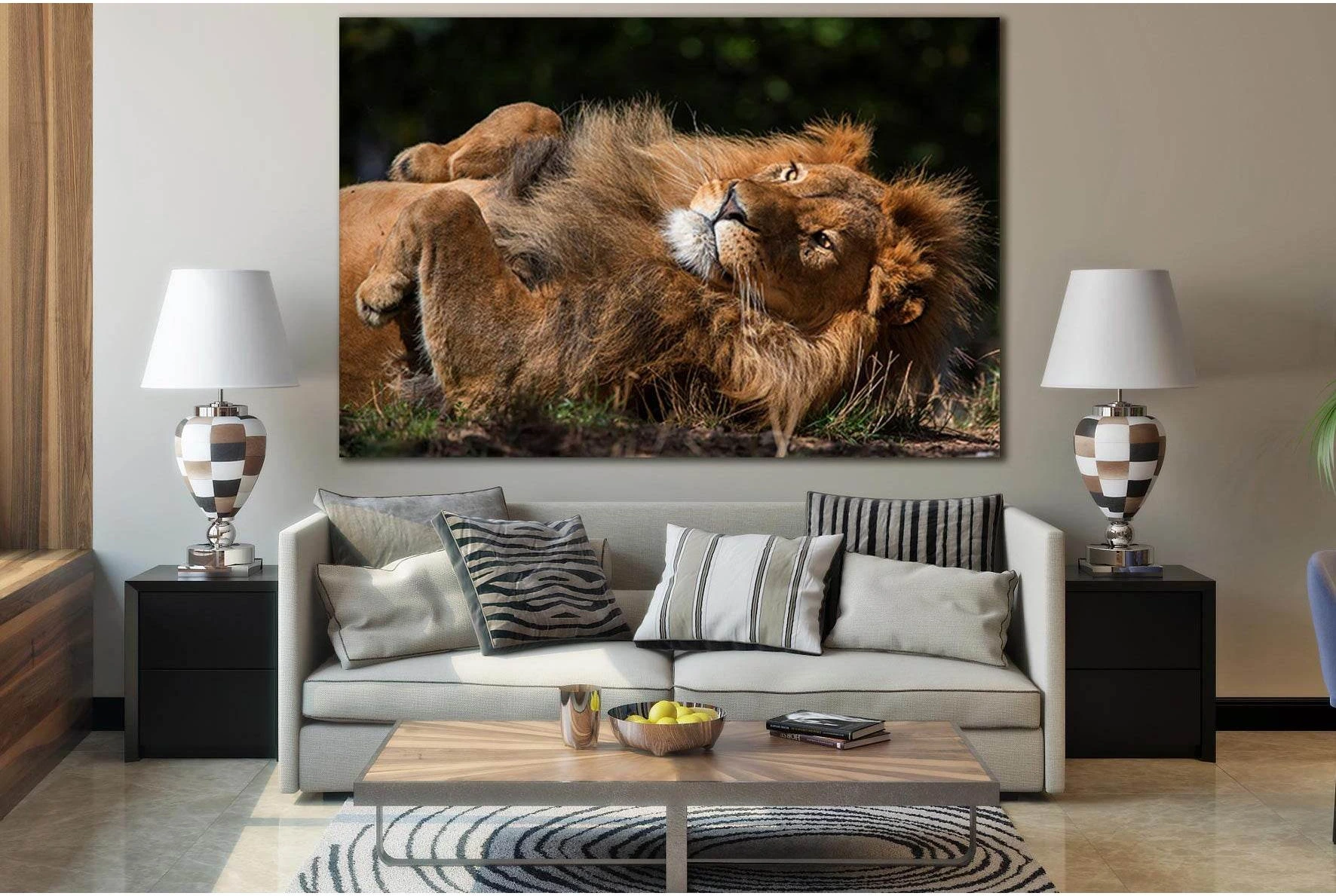 Lion Lying On His Back №SL1036 Ready to Hang Canvas Print - Zellart Canvas Prints 0new, ALL_Products, Animals & Wildlife, Lion