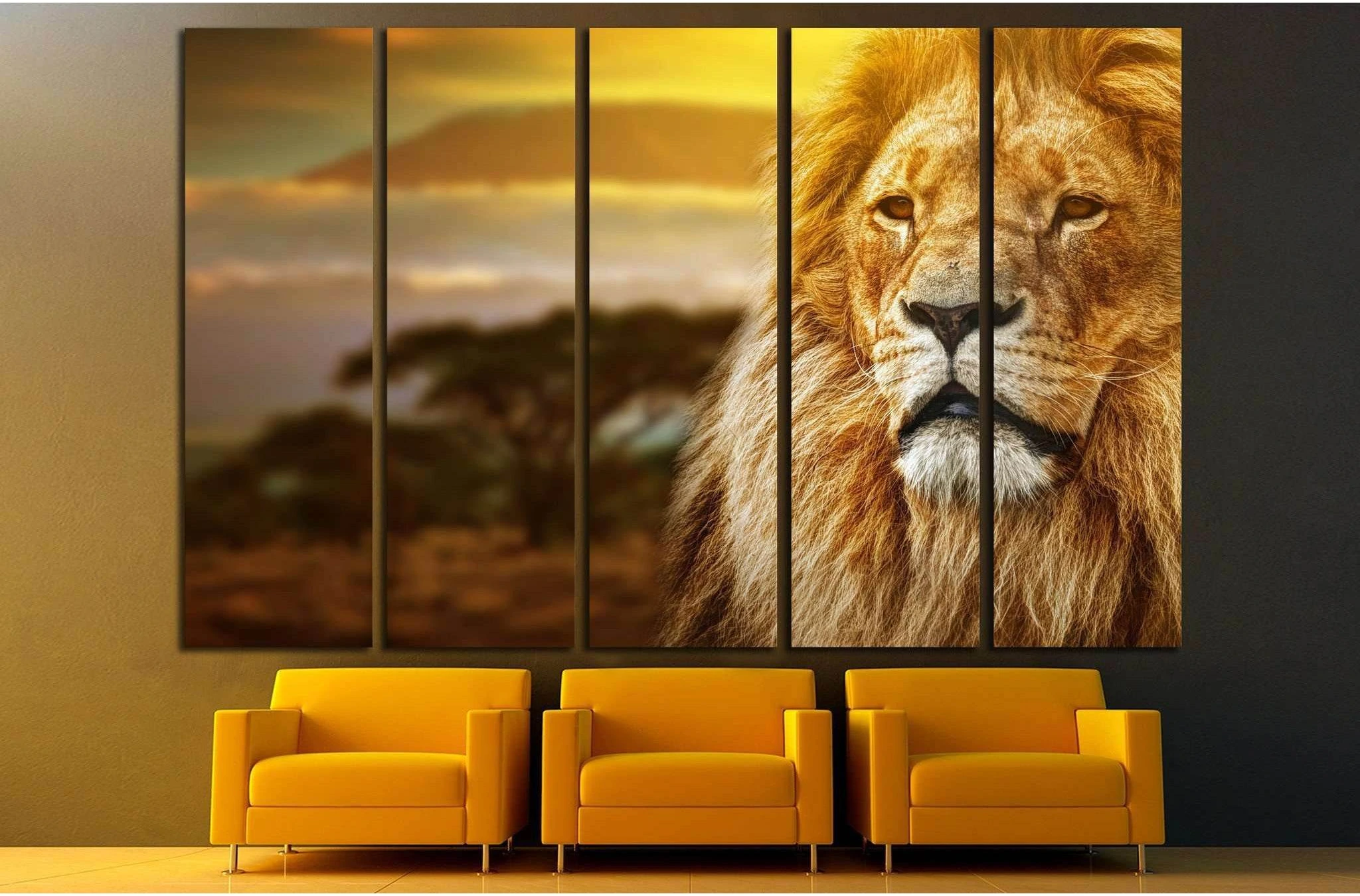 Lion portrait on savanna landscape №1115 Ready to Hang Canvas Print - Zellart Canvas Prints ALL_Products, Lion, s-1115