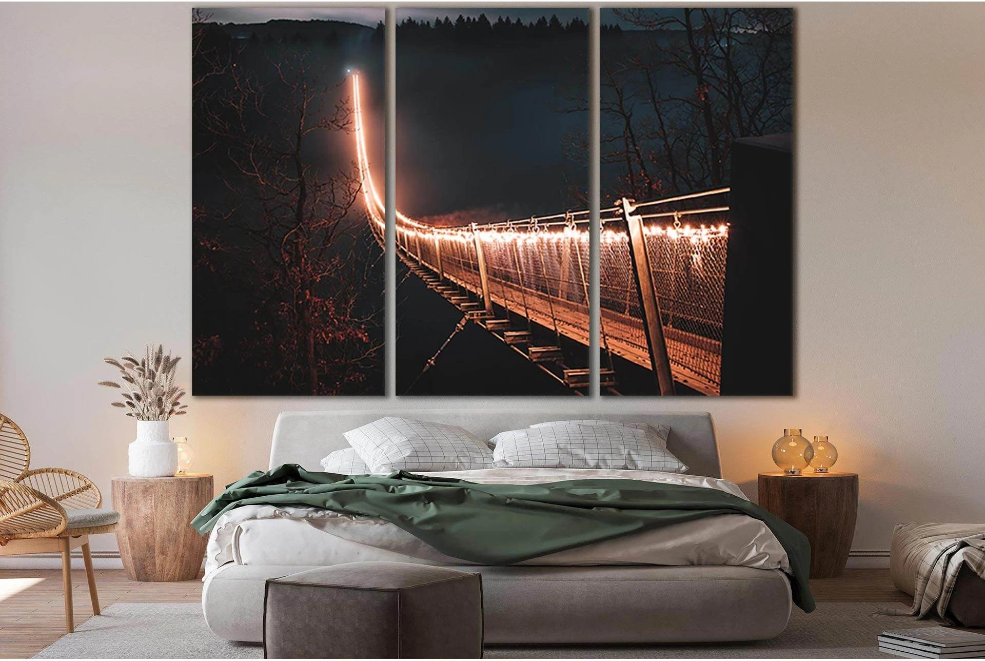 Lit Up Bridge At Night №SL1135 Ready to Hang Canvas Print - Zellart Canvas Prints 0new, ALL_Products, Bridges Wall Art