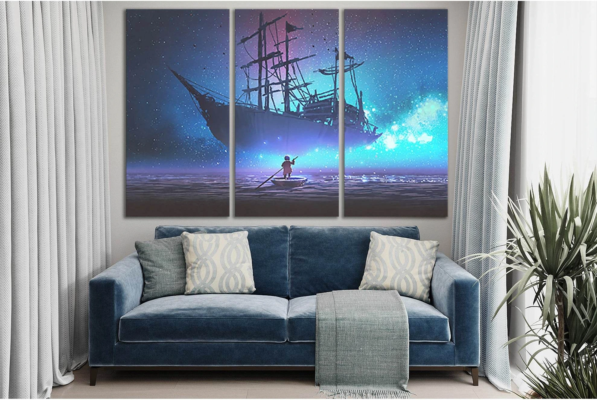 Little Boy And Fairy Ship №SL1255 Ready to Hang Canvas Print - Zellart Canvas Prints 0new, ALL_Products, Fantasy And Sci Fi Wall Art