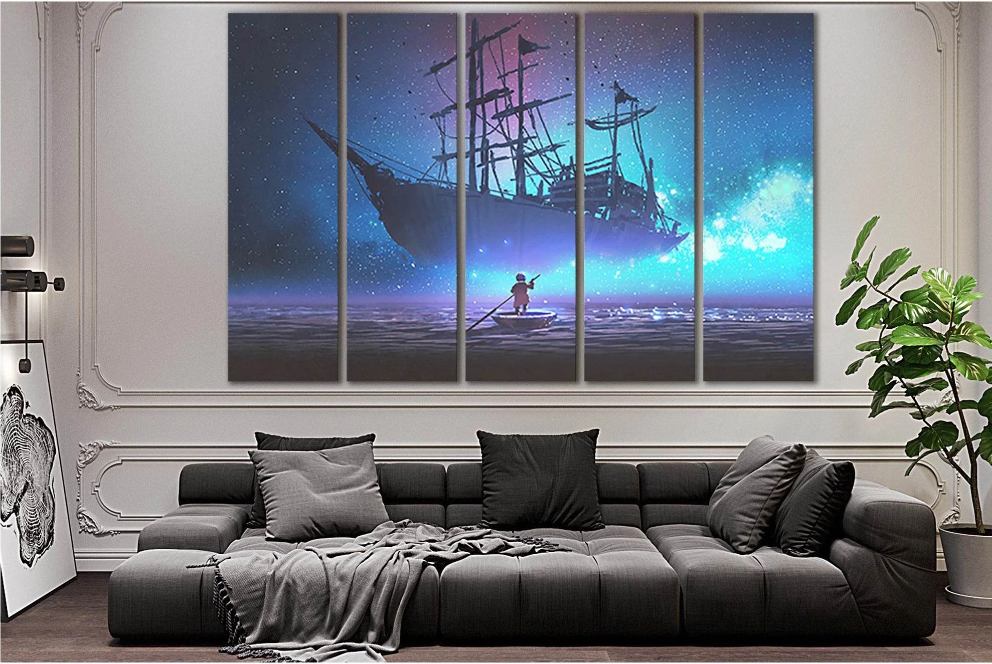 Little Boy And Fairy Ship №SL1255 Ready to Hang Canvas Print - Zellart Canvas Prints 0new, ALL_Products, Fantasy And Sci Fi Wall Art