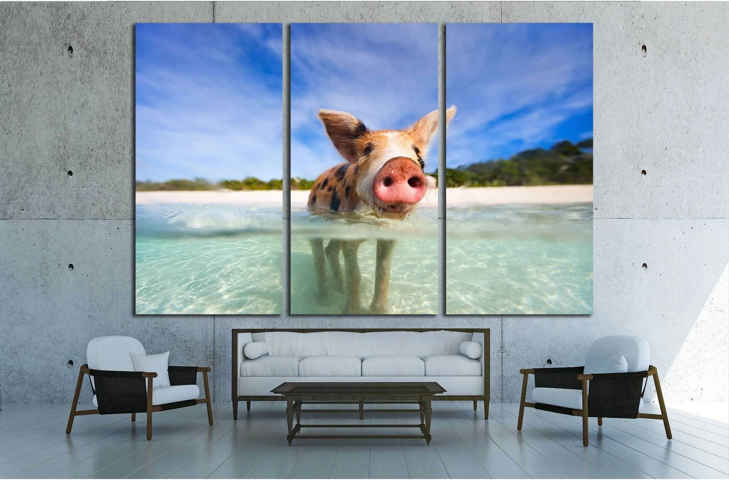 Little piglet in a water at beach on Exuma Bahamas №2350 Ready to Hang Canvas Print - Zellart Canvas Prints ALL_Products, s-2350