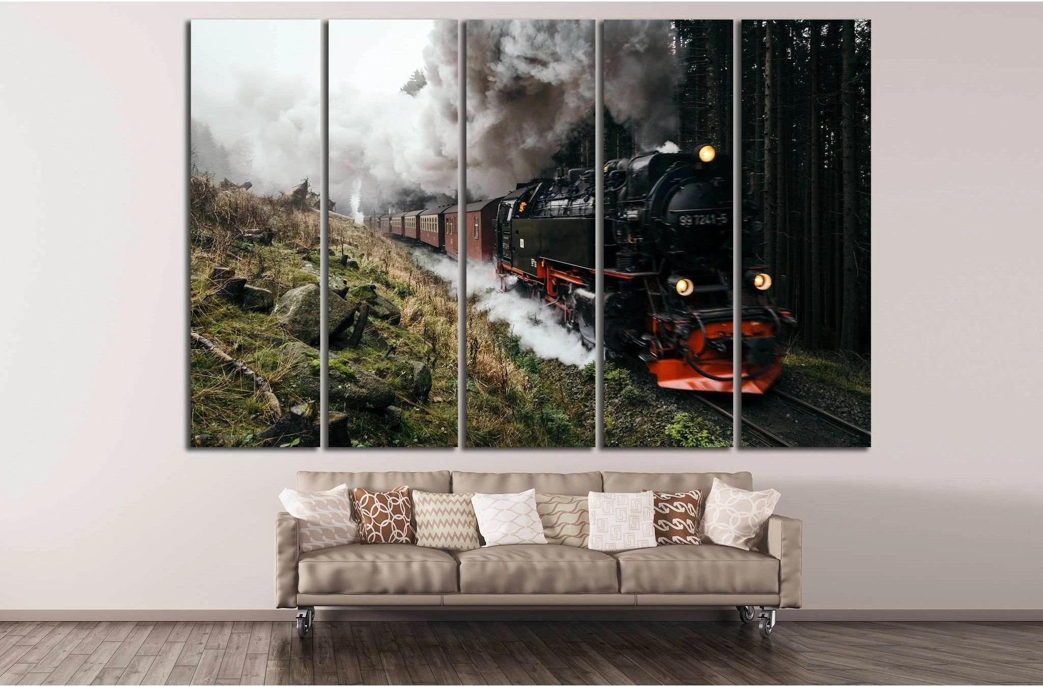 Locomotive in the Forest №237 Ready to Hang Canvas Print - Zellart Canvas Prints ALL_Products, wd-237