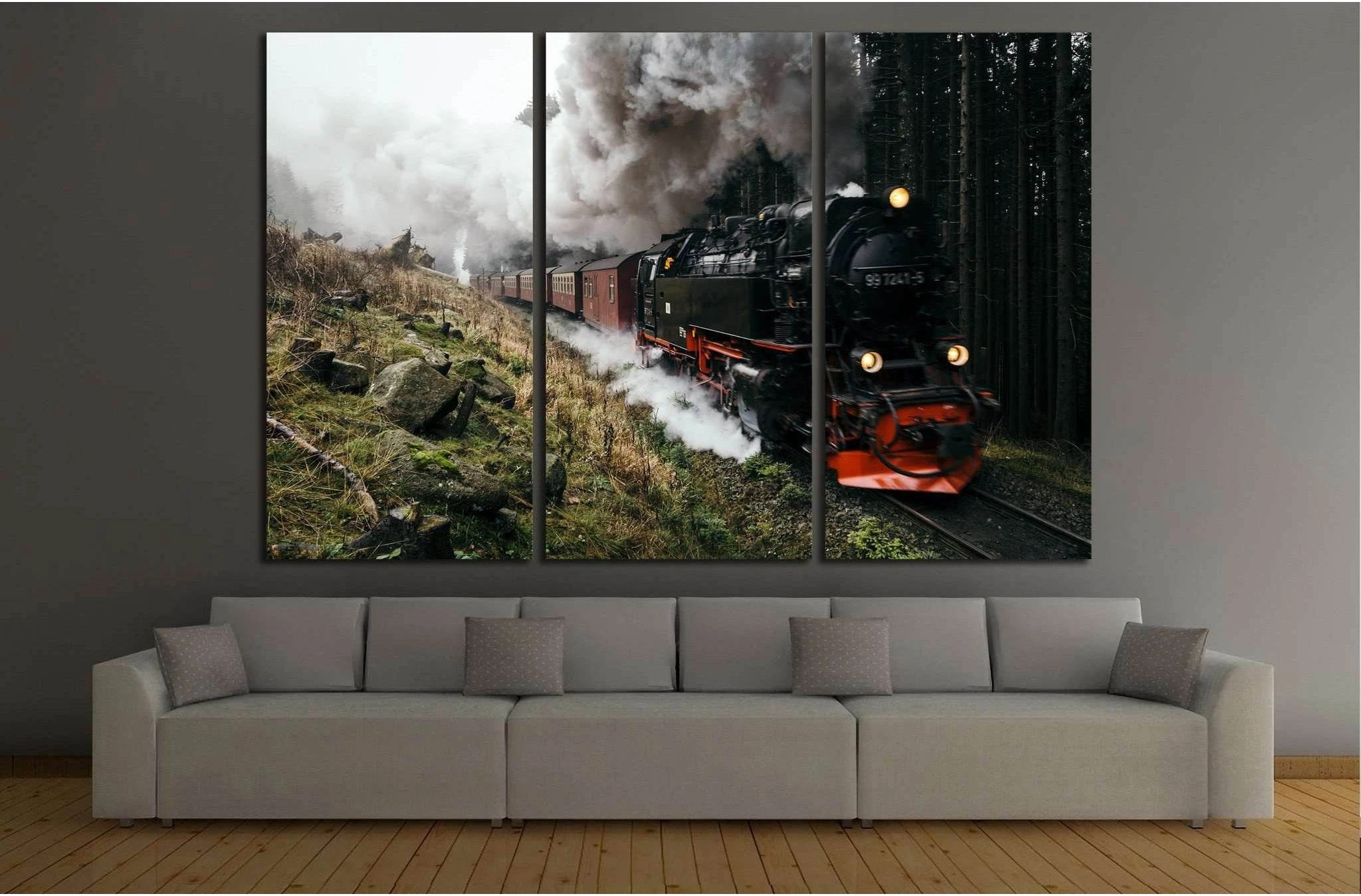 Locomotive in the Forest №237 Ready to Hang Canvas Print - Zellart Canvas Prints ALL_Products, wd-237