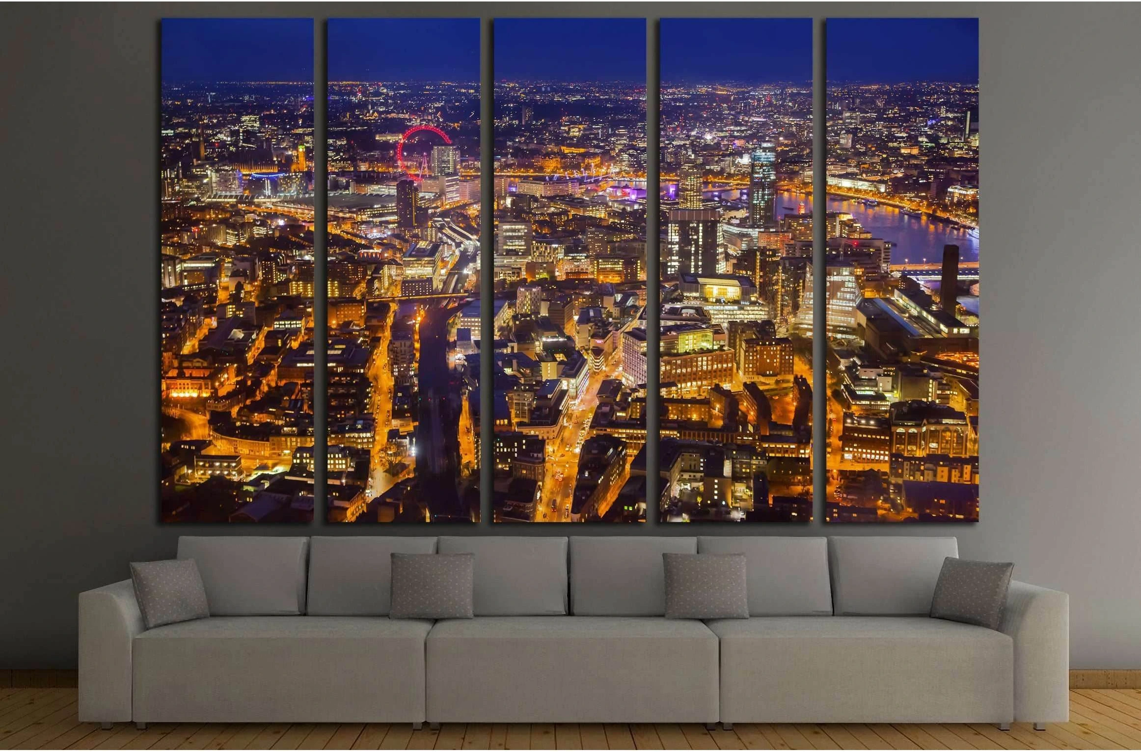 London at sunset, panoramic view at night with city lights №2974 Ready to Hang Canvas Print - Zellart Canvas Prints ALL_Products, s-2974